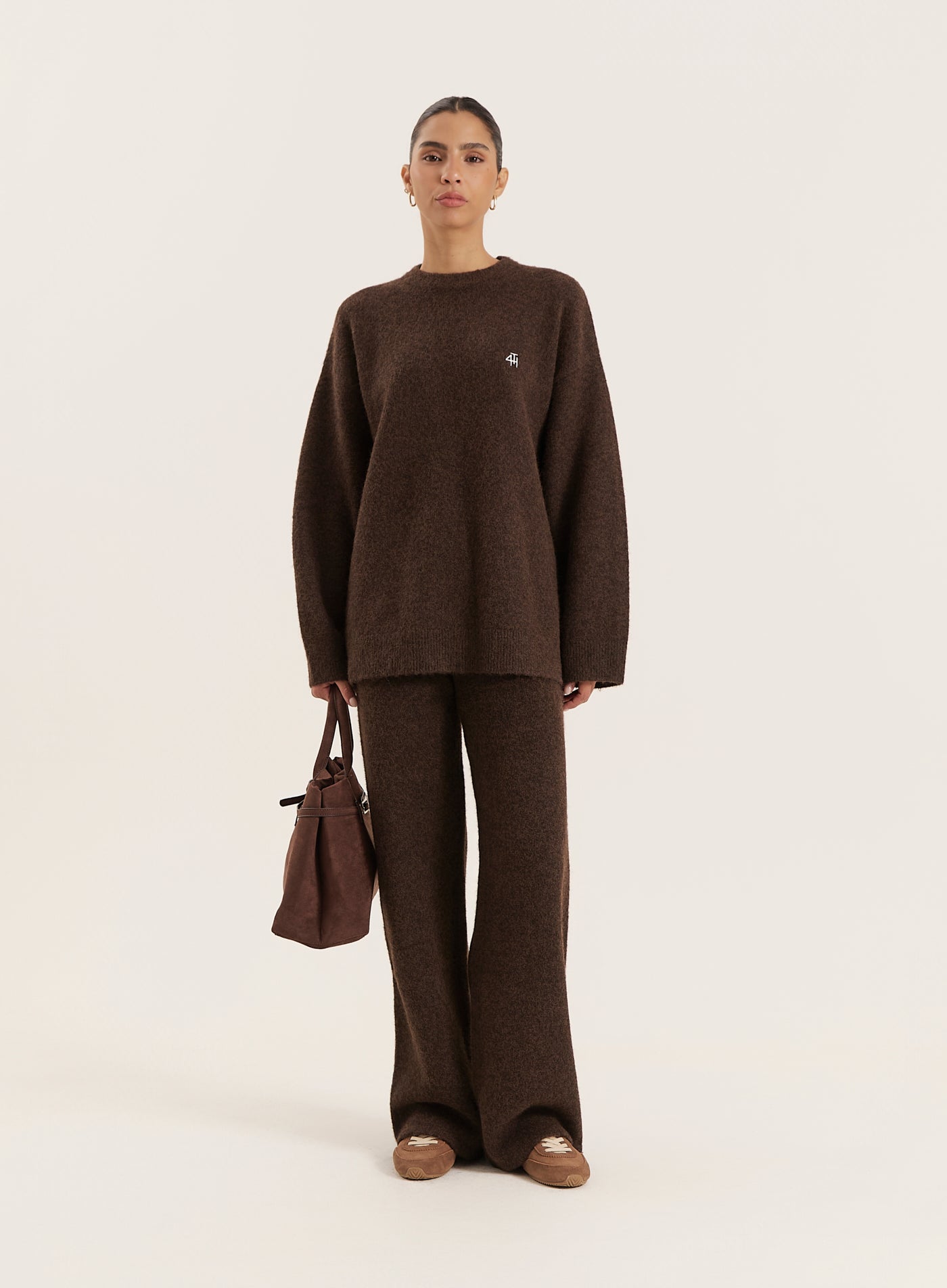 Chocolate Knitted Slogan Back Jumper