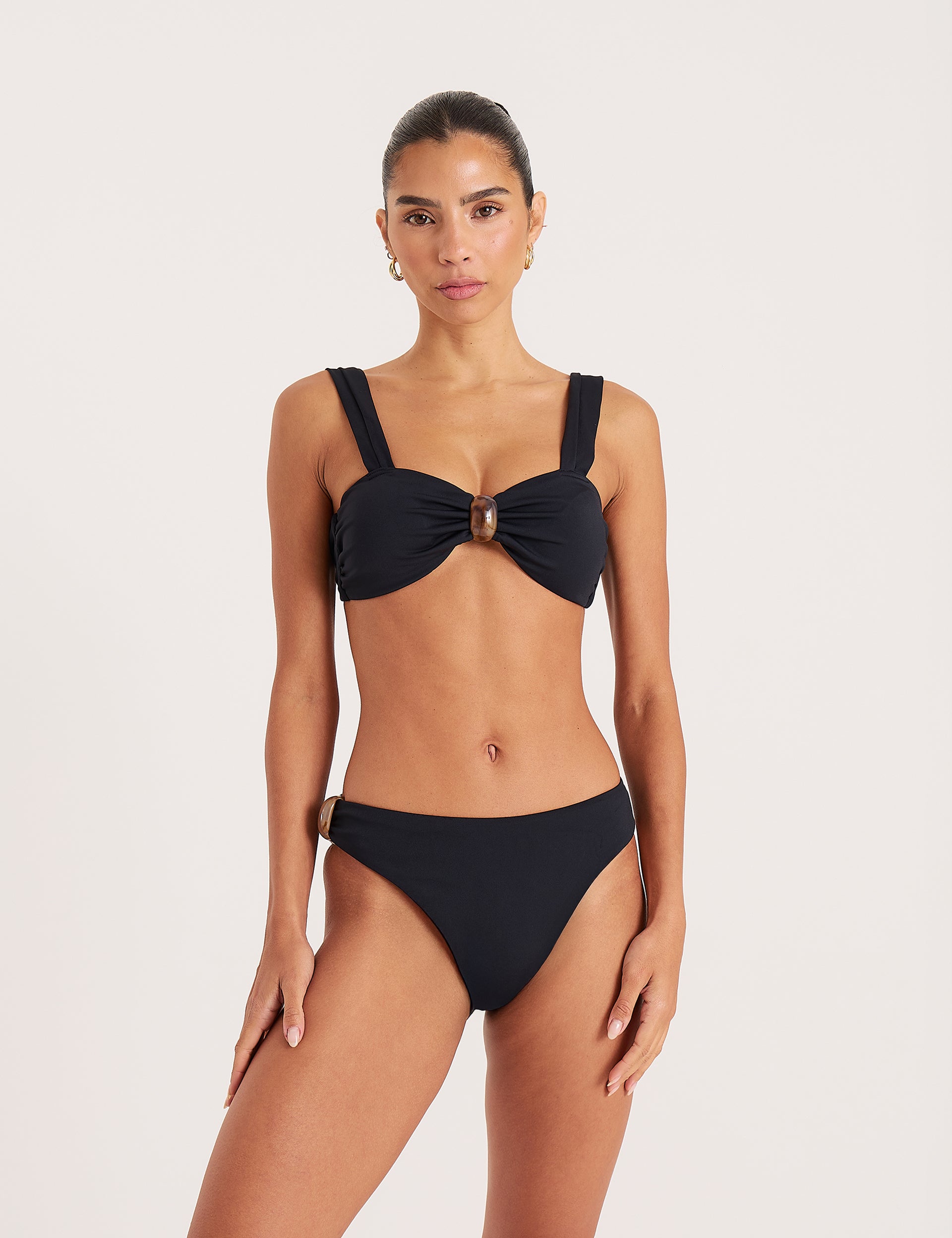 Black Tortoiseshell Detail Tie Back Bikini Top
