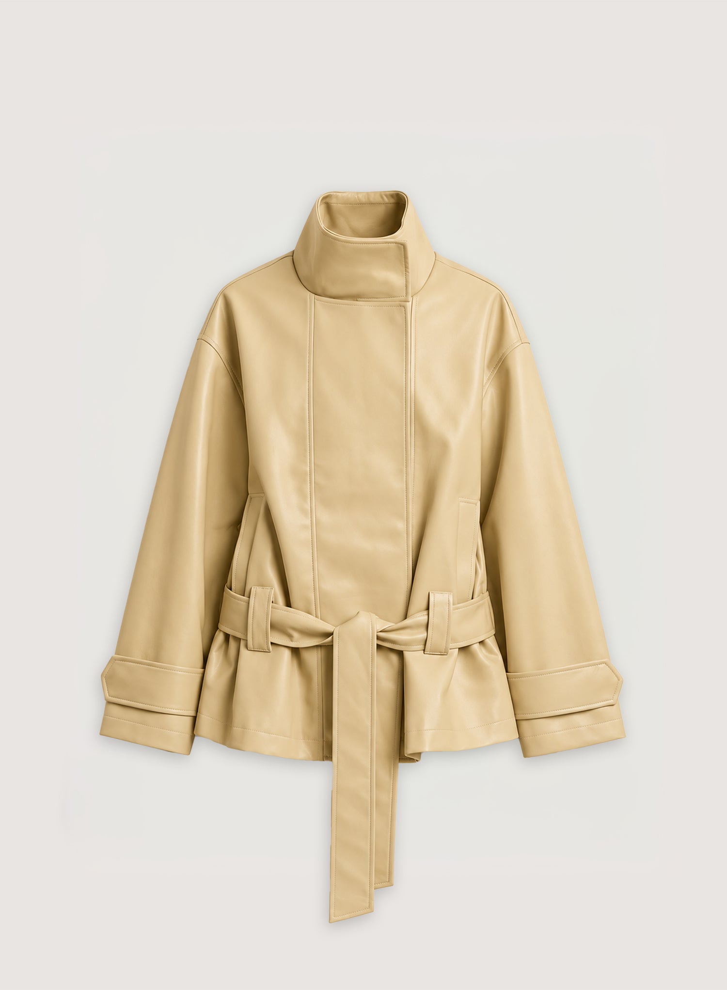 Butter Yellow Faux Leather Funnel Neck Jacket