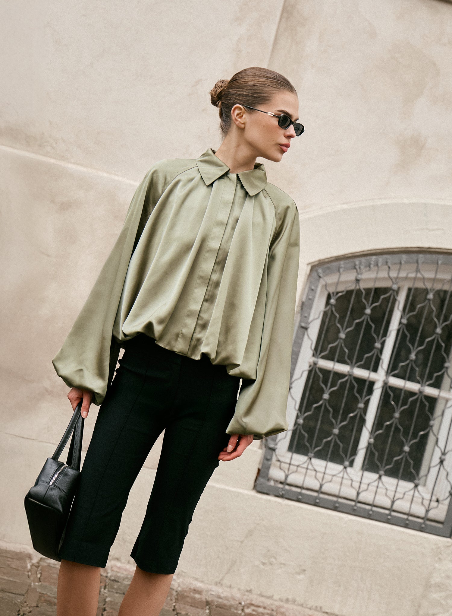 Olive Satin Bomber Jacket