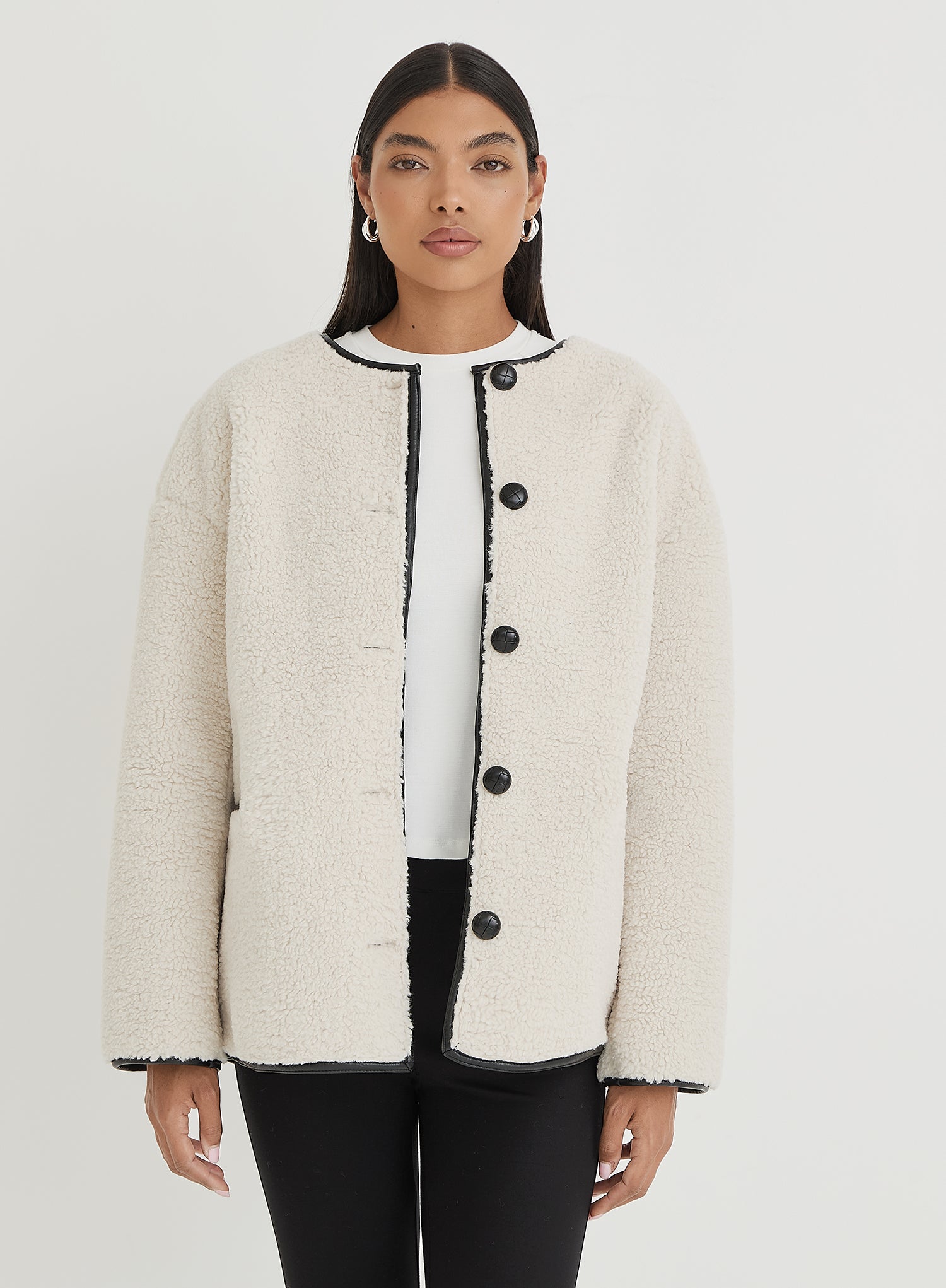 Cream Faux Shearling Jacket – Yanis