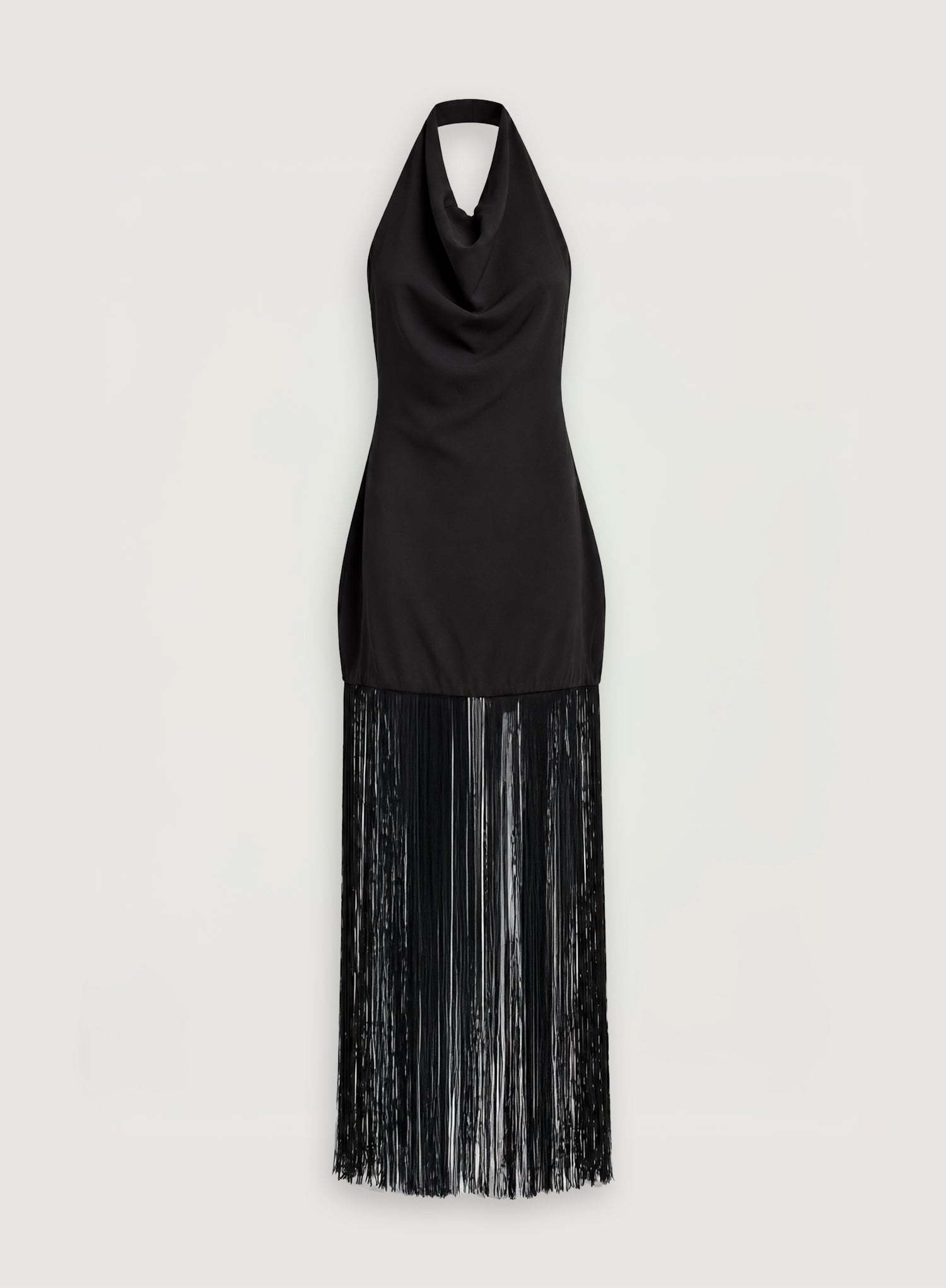 Black Halterneck Tassle Hem Maxi Dress