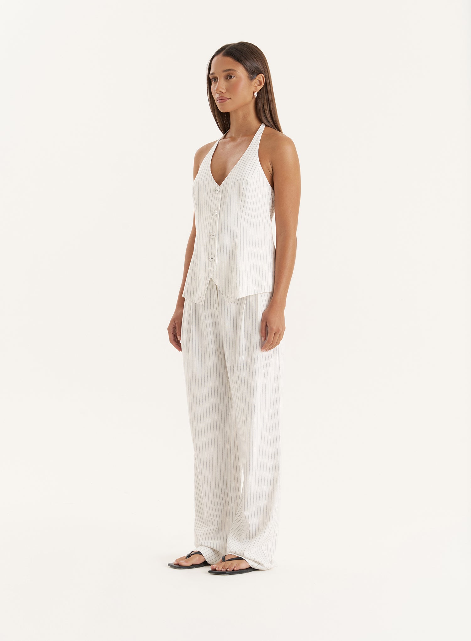 White Pinstripe Tailored Straight Leg Trouser- Sabrina