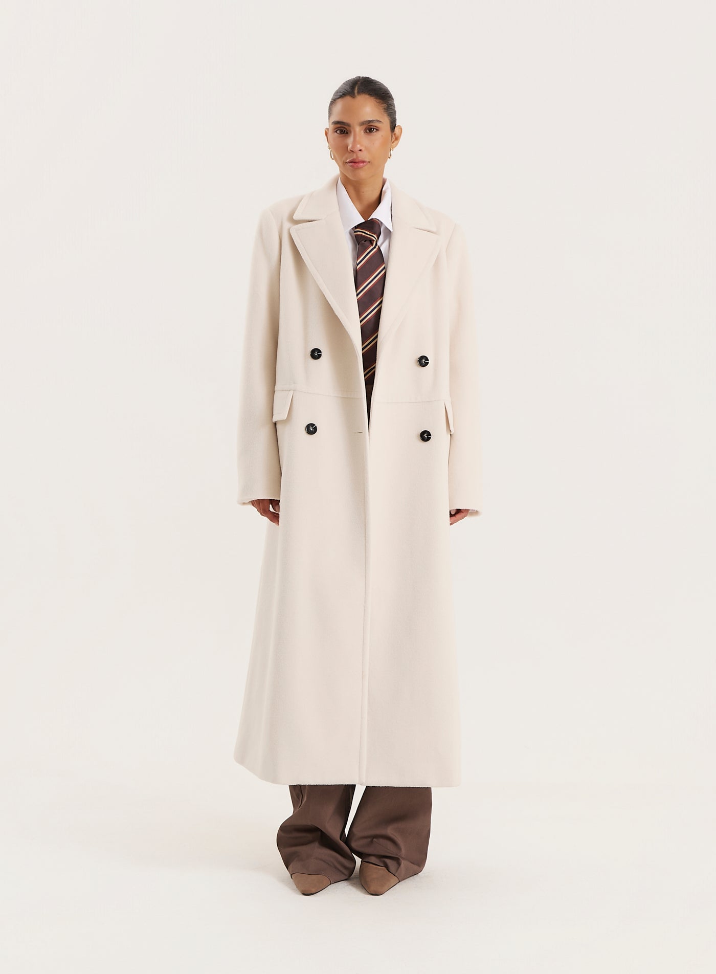 Cream Double-Breasted Longline Coat