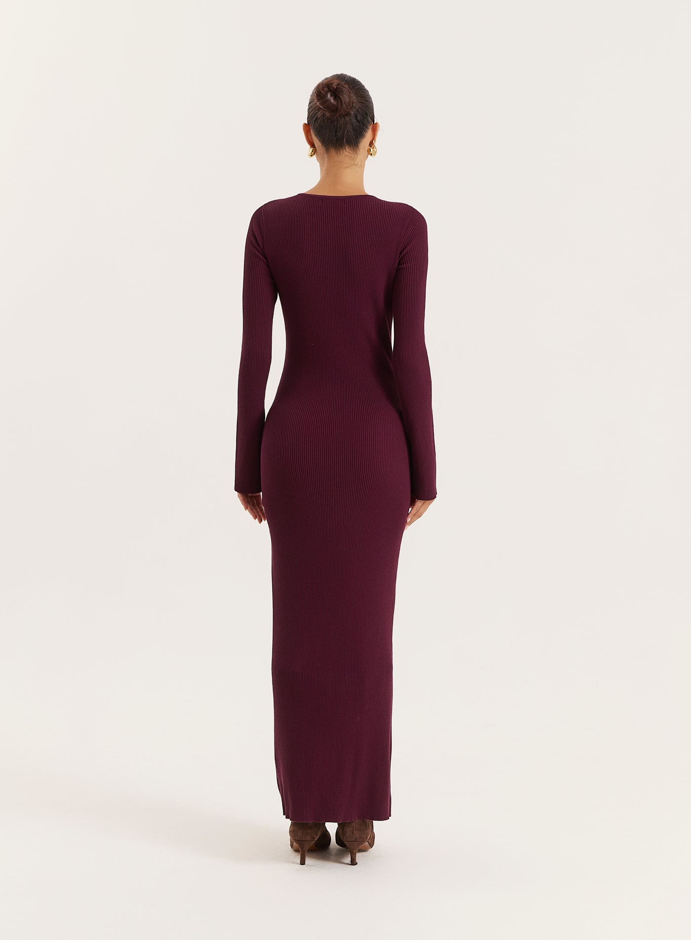 Plum Cut-out Flare Sleeved Knitted Maxi Dress