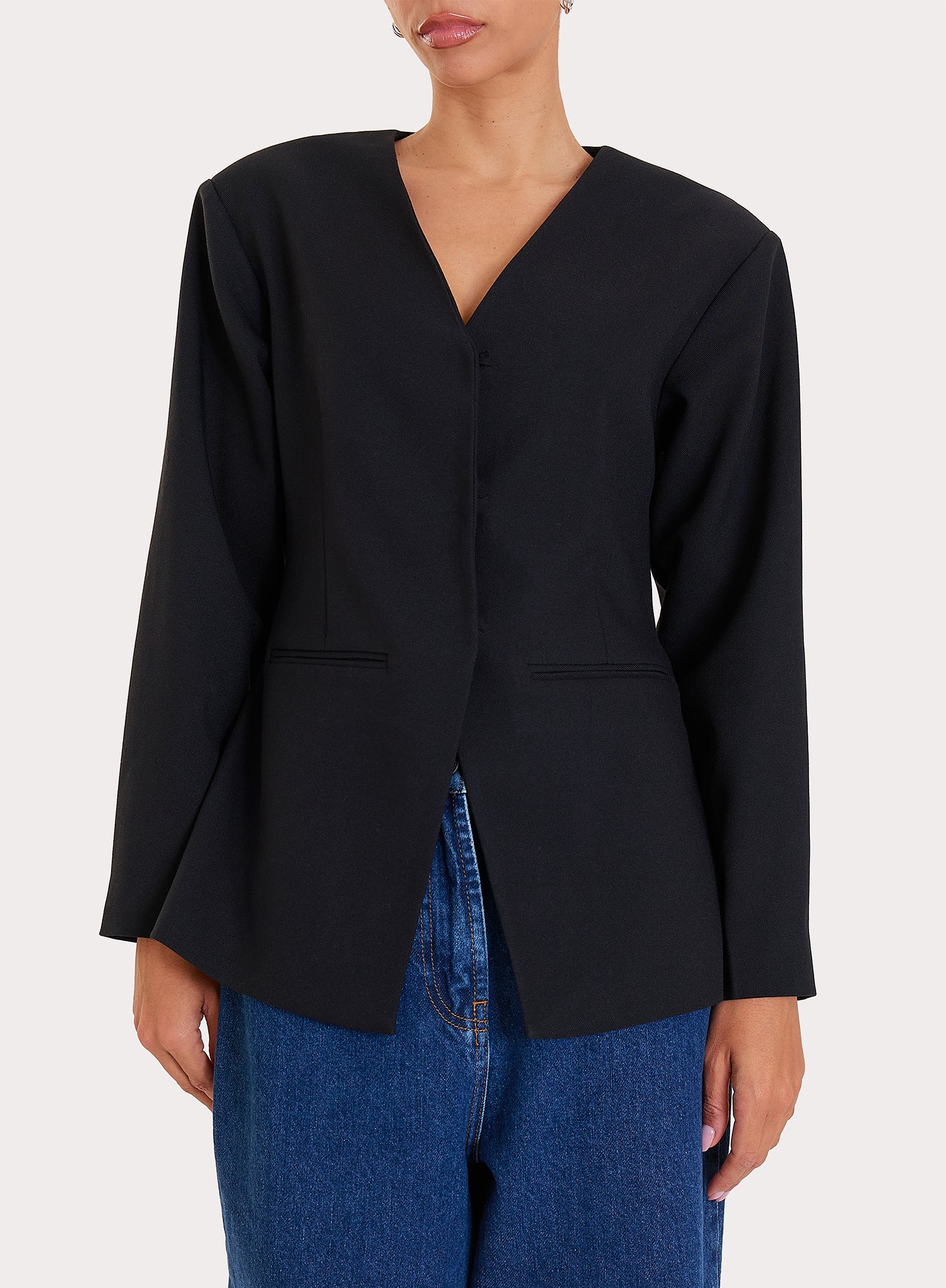 Black Collarless Cinched Blazer