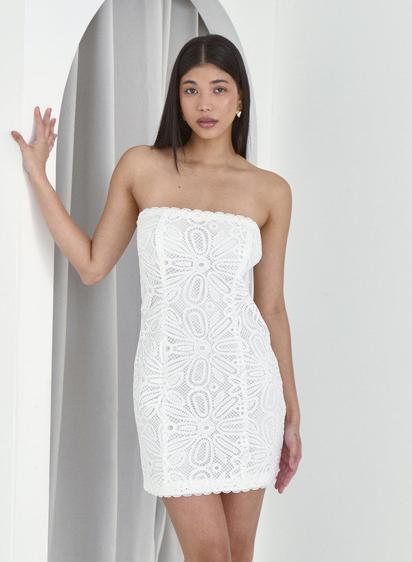 White Crochet Bandeau Mini Dress- Jovie