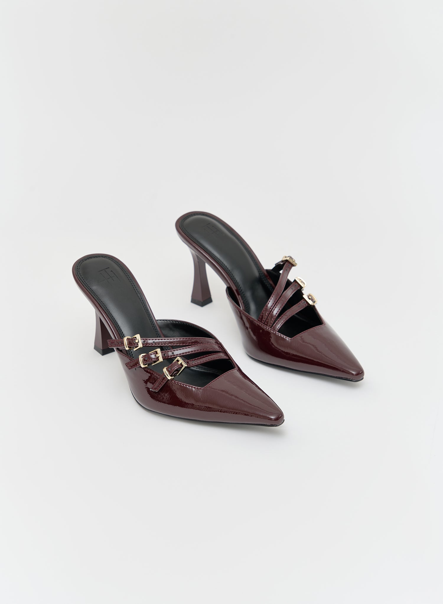 Dark Red Patent Buckle Mule - Cara