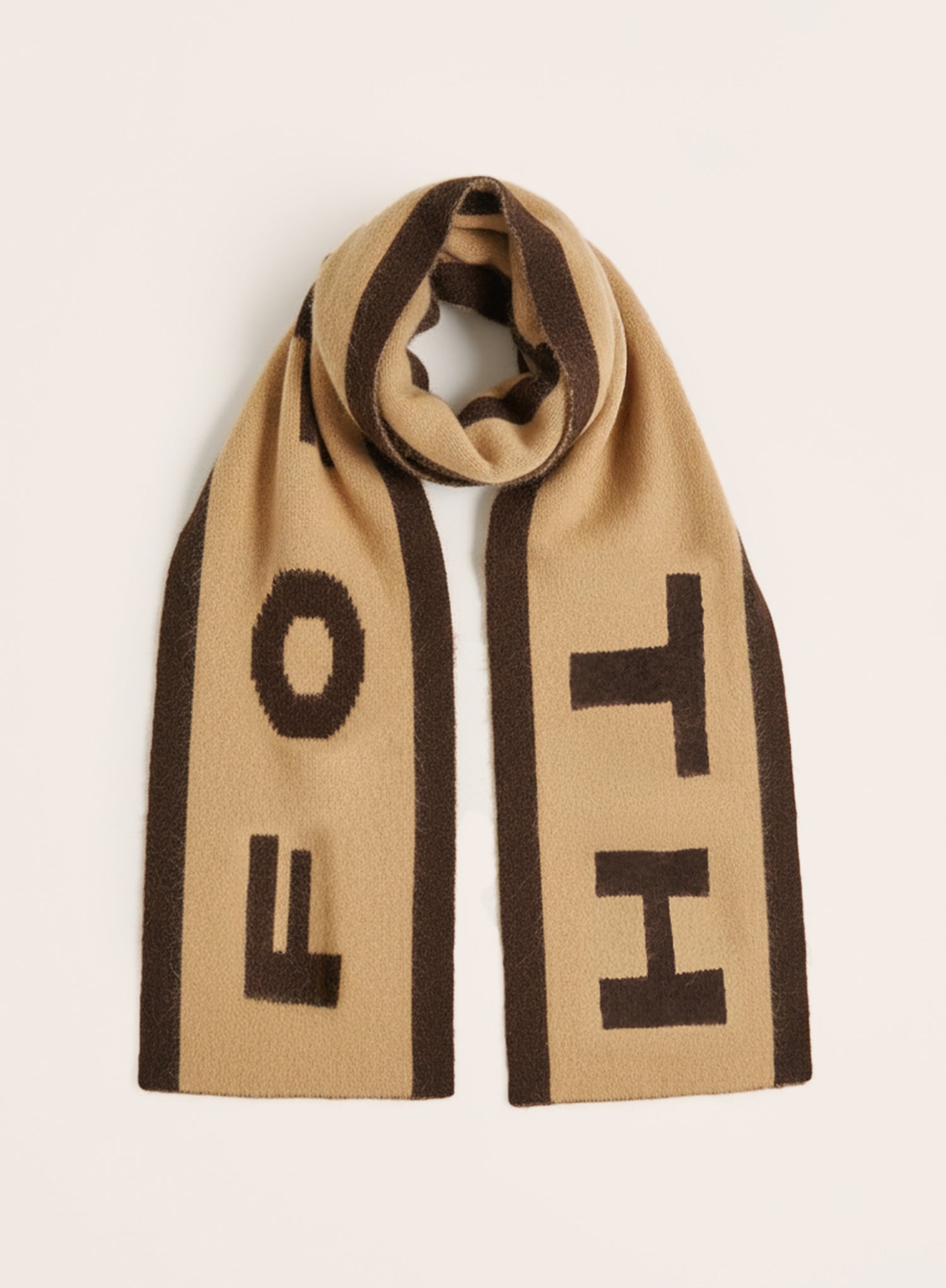 Beige & Brown Knit Fourth Branded Scarf