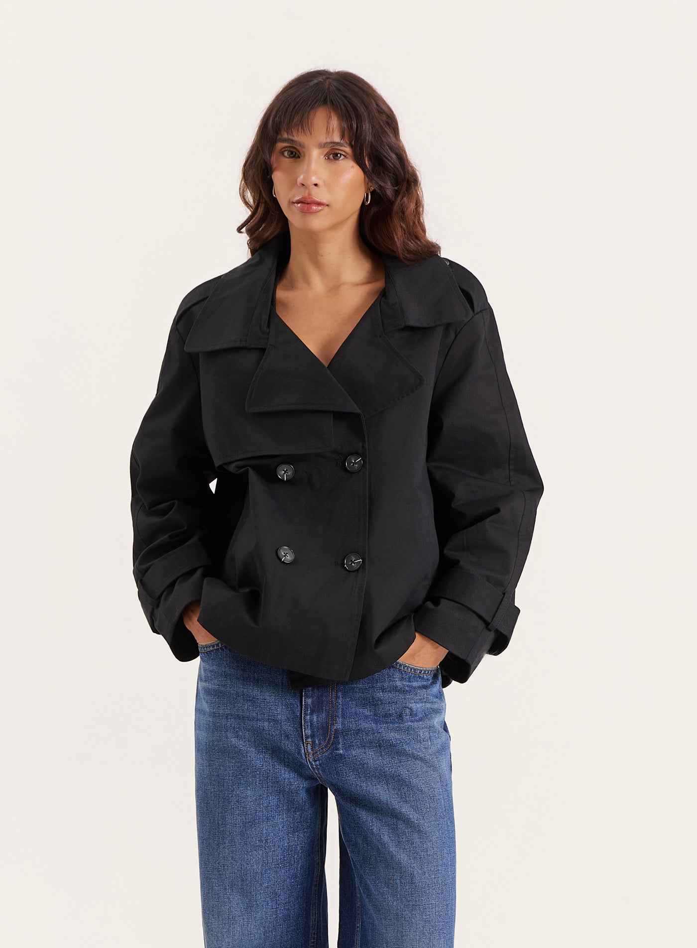 Black Cropped Trench Oversized Coat | Harlia | 4th & Reckless