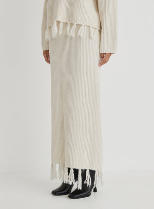 Cream Knit Tassle Trim Maxi Skirt- Fallon