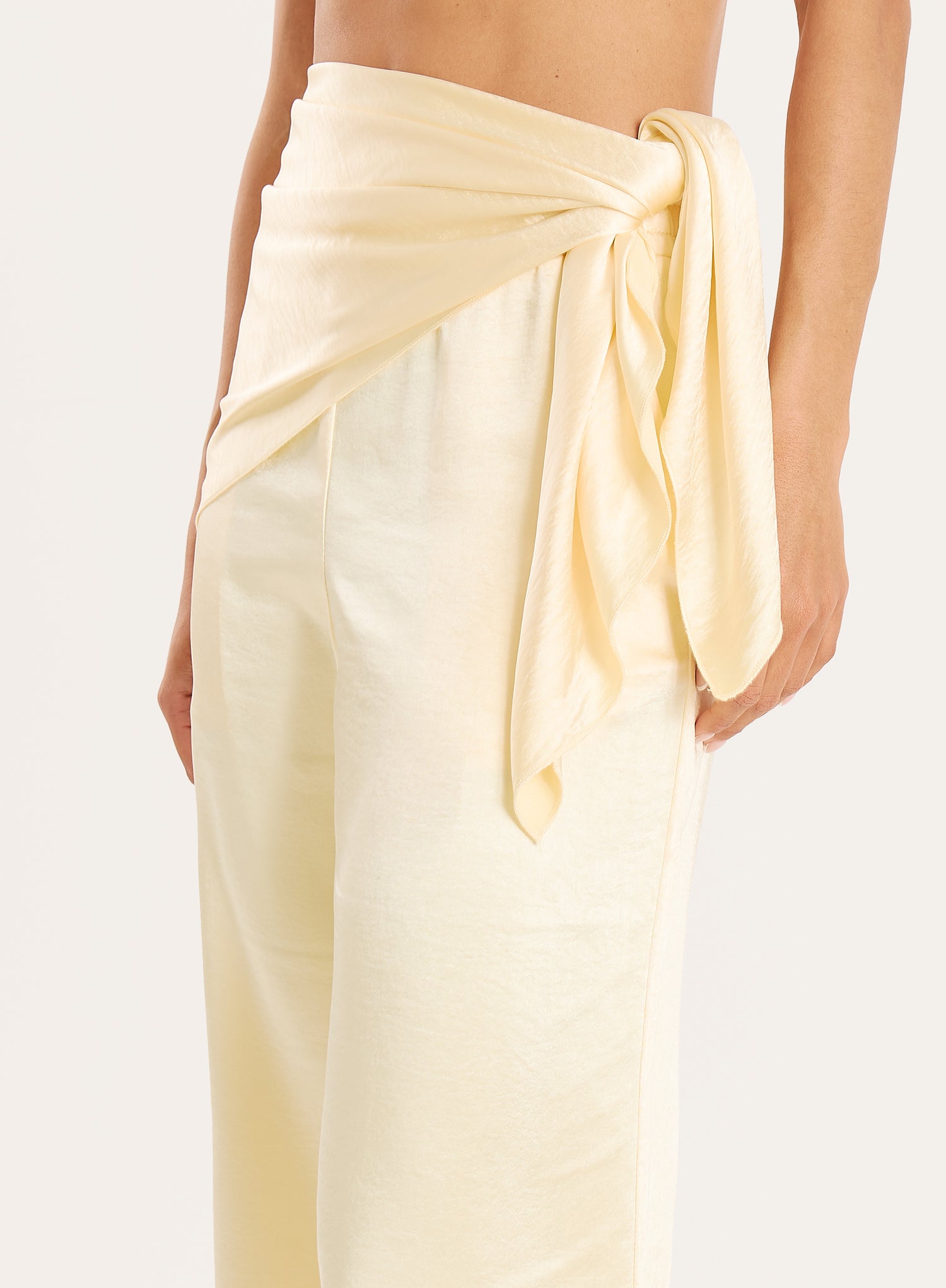 Lemon Satin Wide Leg Scarf Trousers
