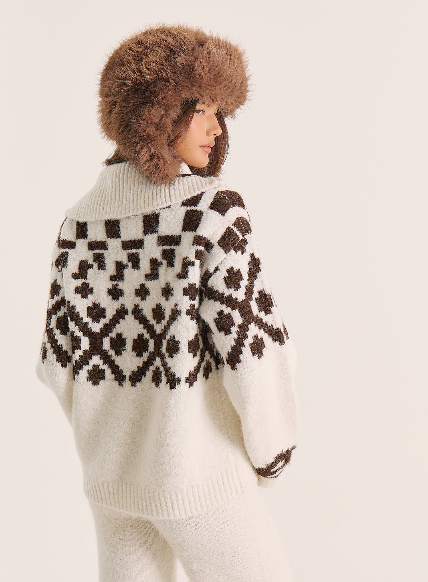 Multi Knitted Fairisle Collared Zip Jumper