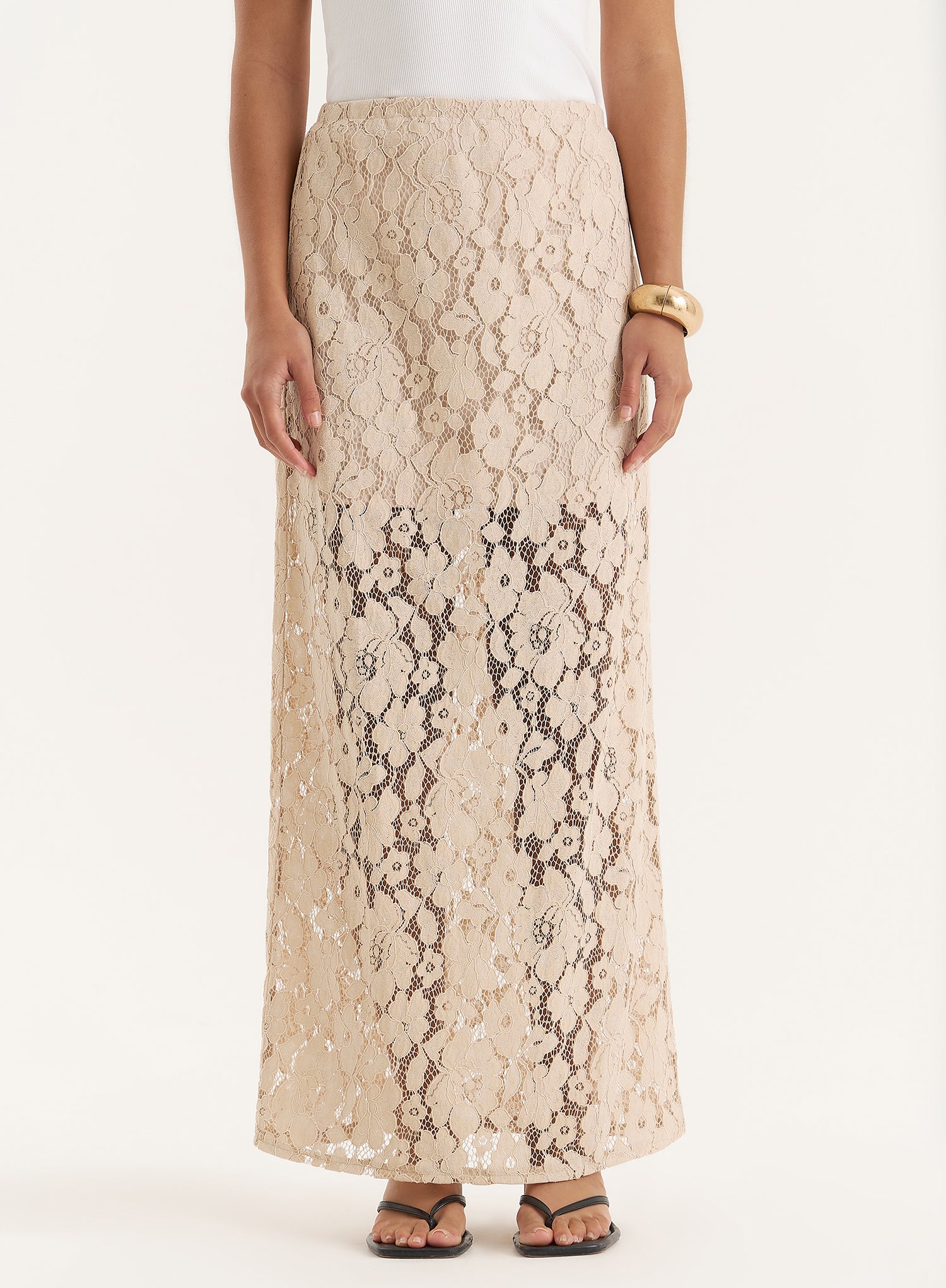 Beige Crochet Lace Maxi Skirt- Elijah