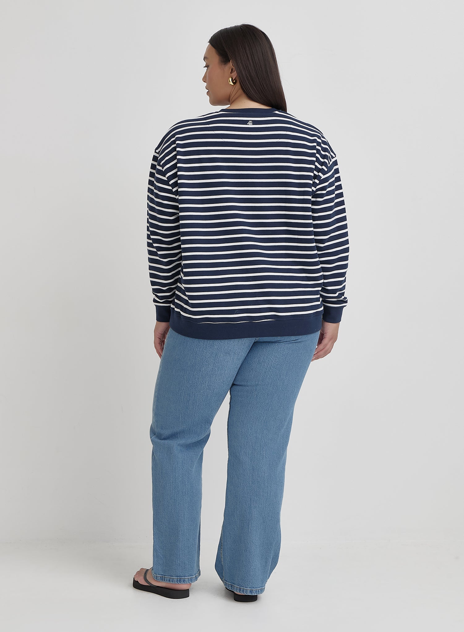 White And Plus Size Striped Paris Oversized Sweatshirt- Anni