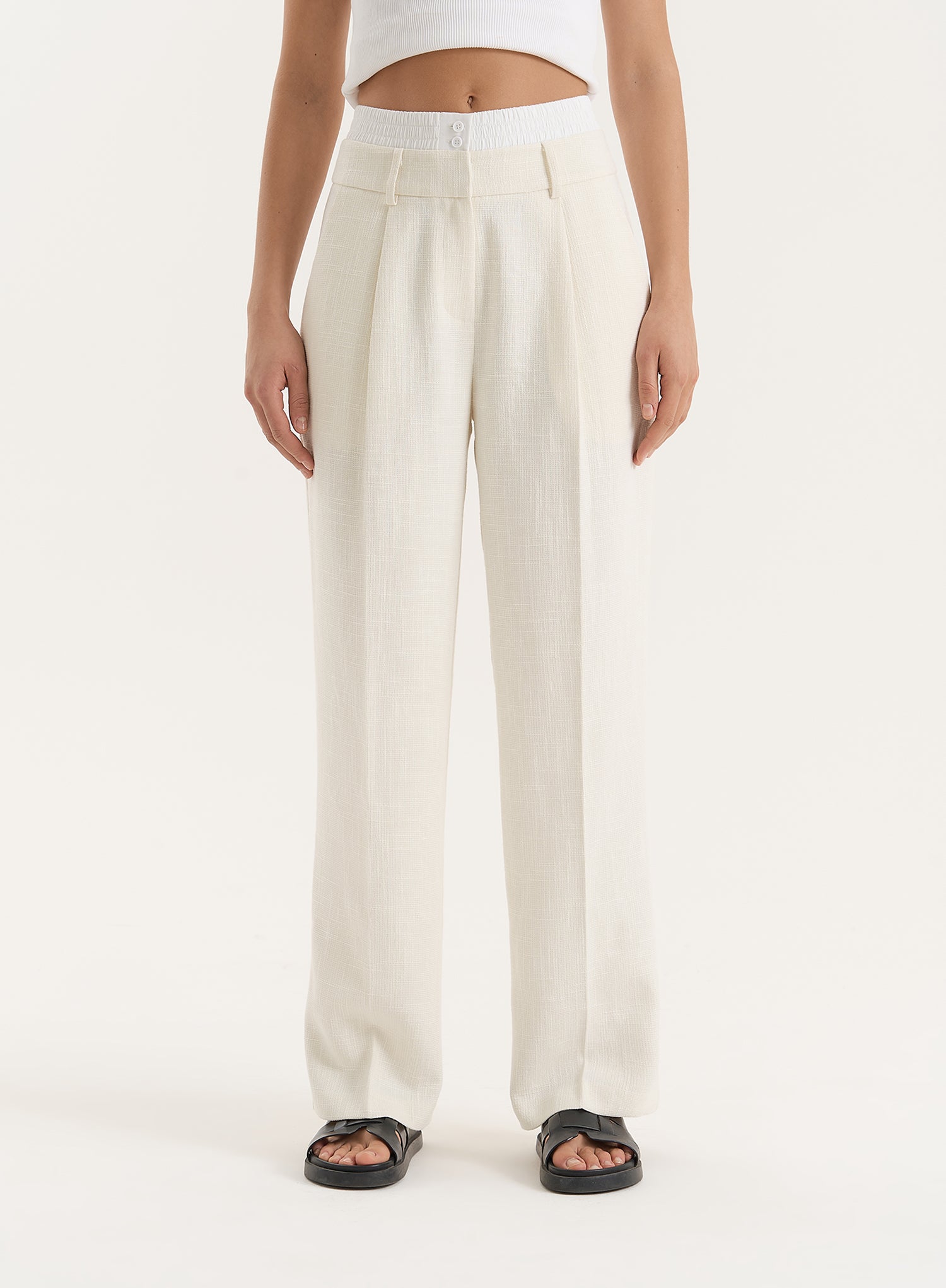 Cream Wide Leg Tailored Trouser- Georgia