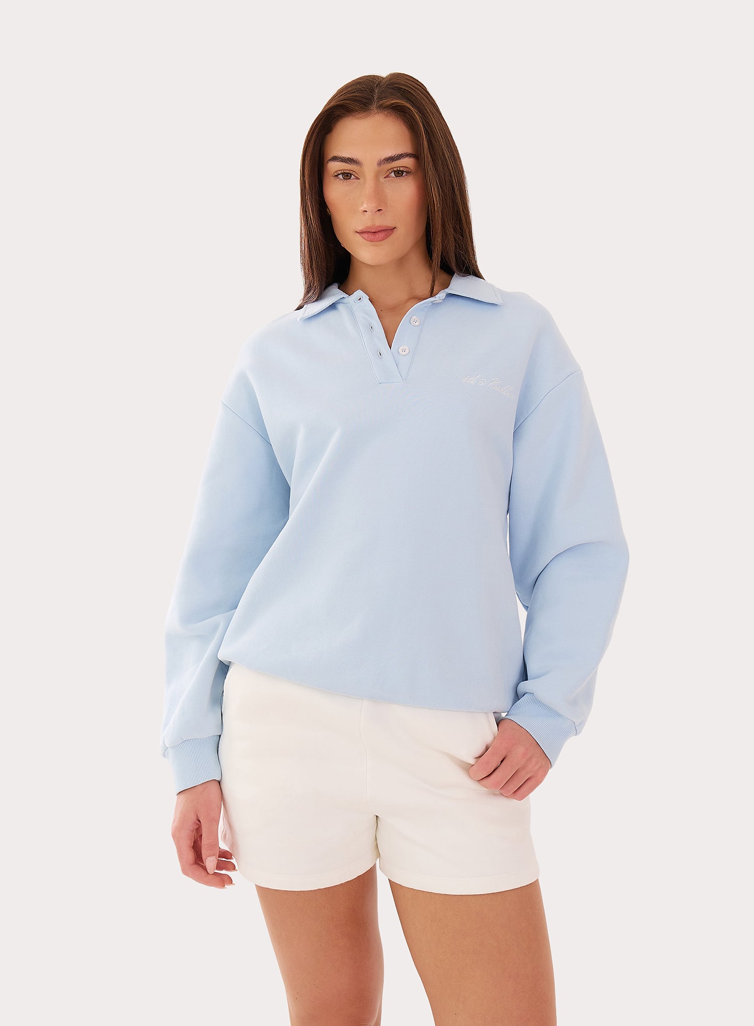 Light Blue Branded Oversized Polo Sweatshirt