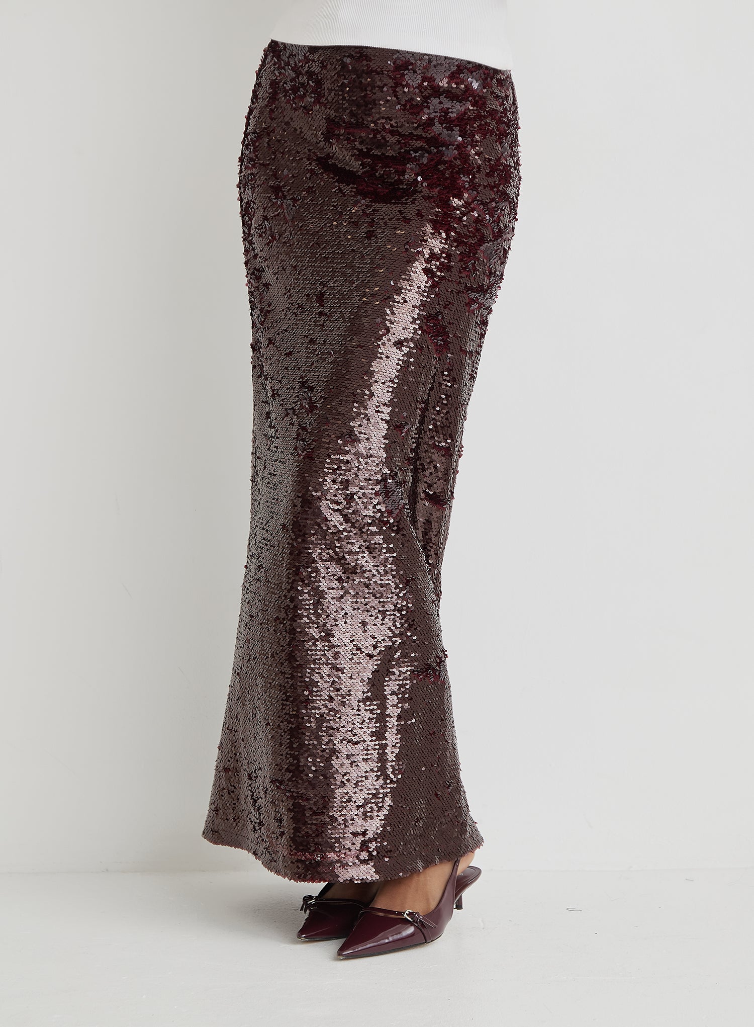 Burgundy Sequin Maxi Skirt- Odell