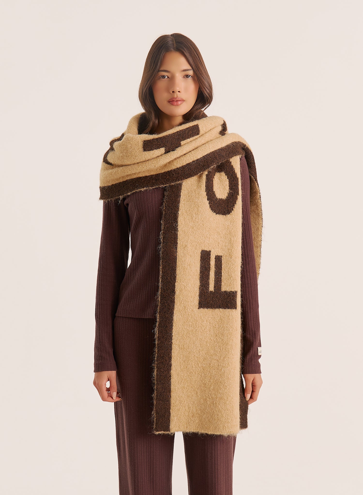 Beige & Brown Knit Fourth Branded Scarf