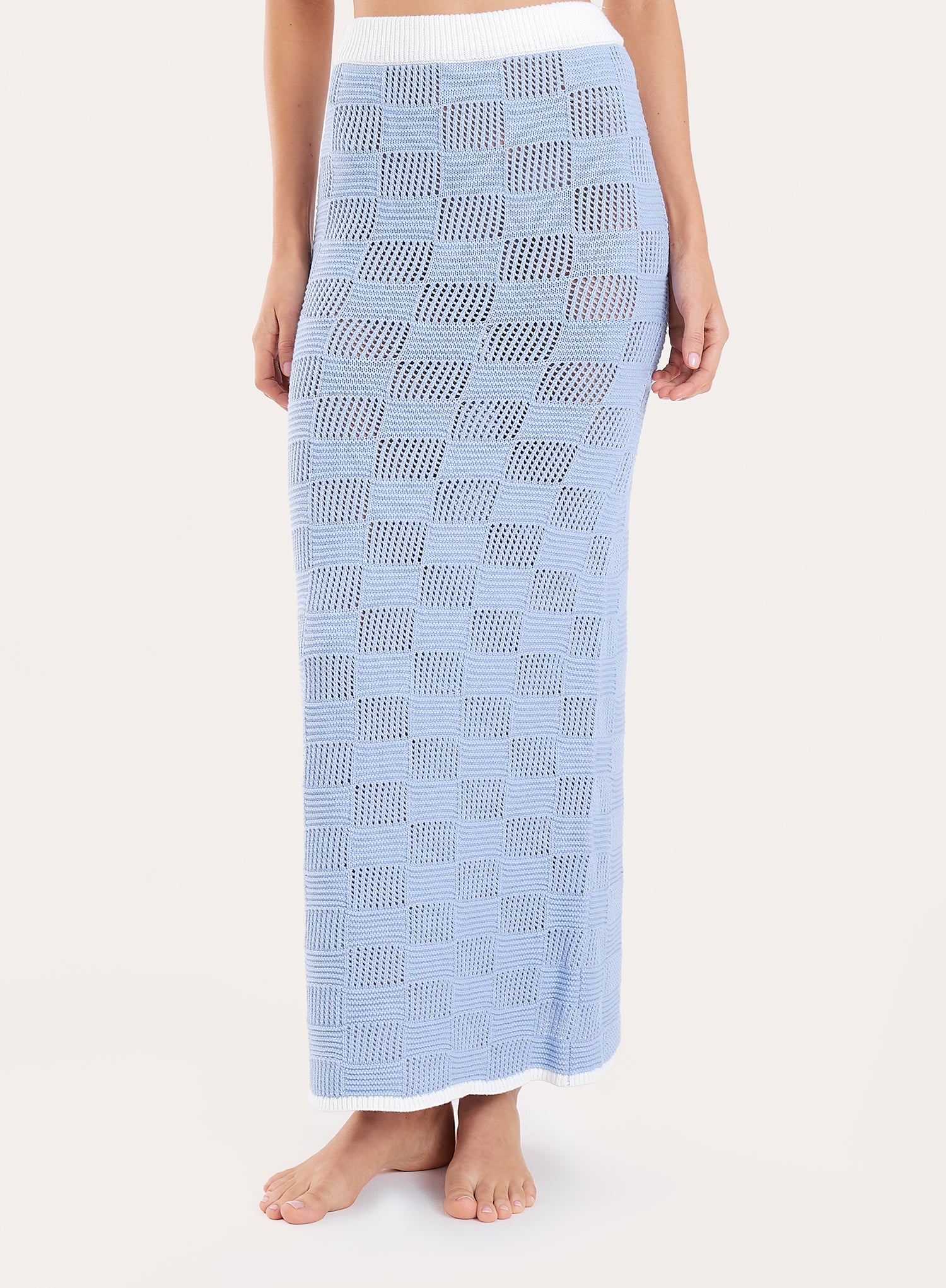 Blue Check Crochet Maxi Skirt