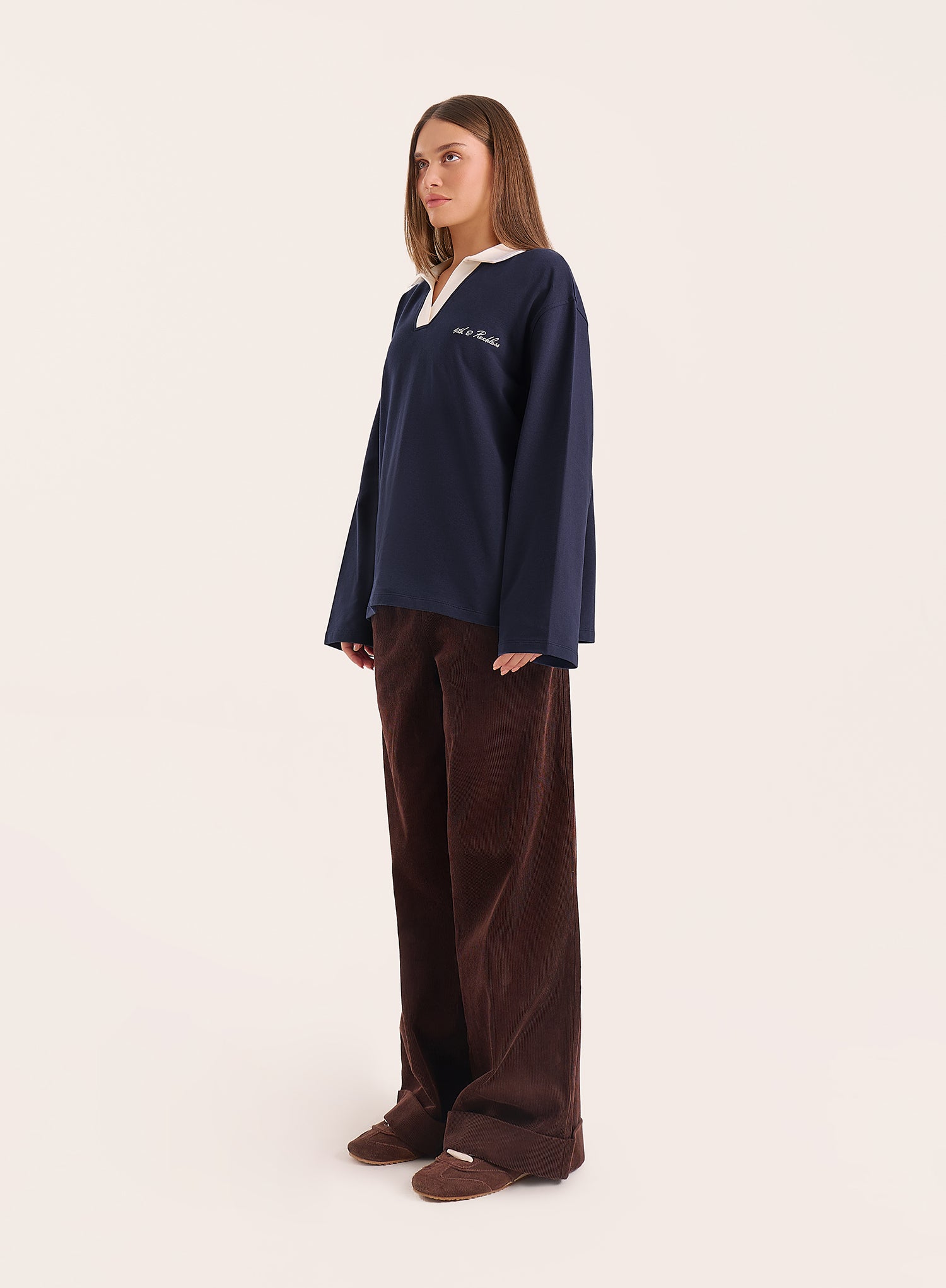 Navy Branded Contrast Collar Rugby Shirt