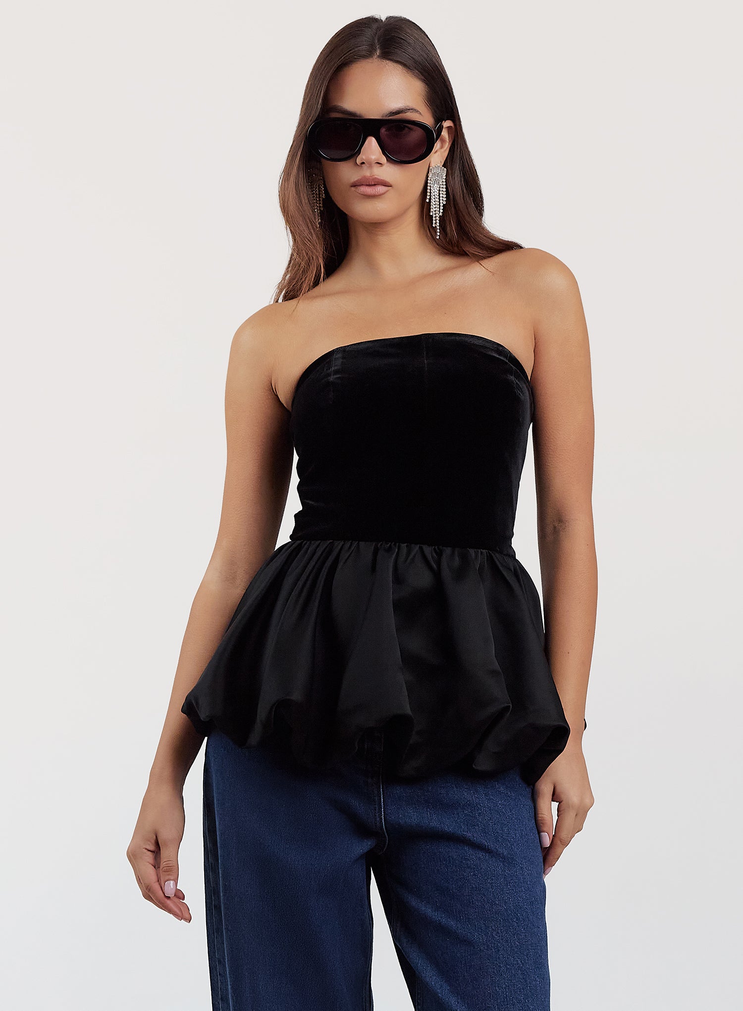Black Velvet Peplum Corset Top