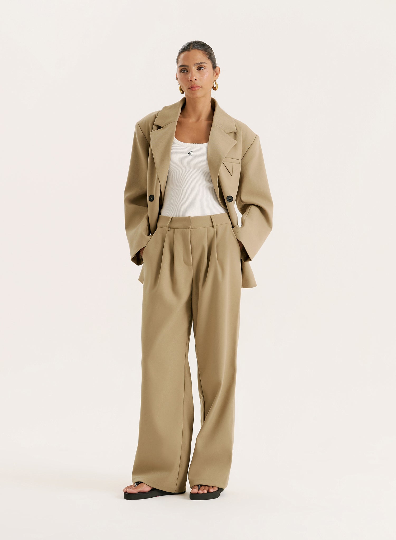 Camel Tailored Wide Leg Trouser
