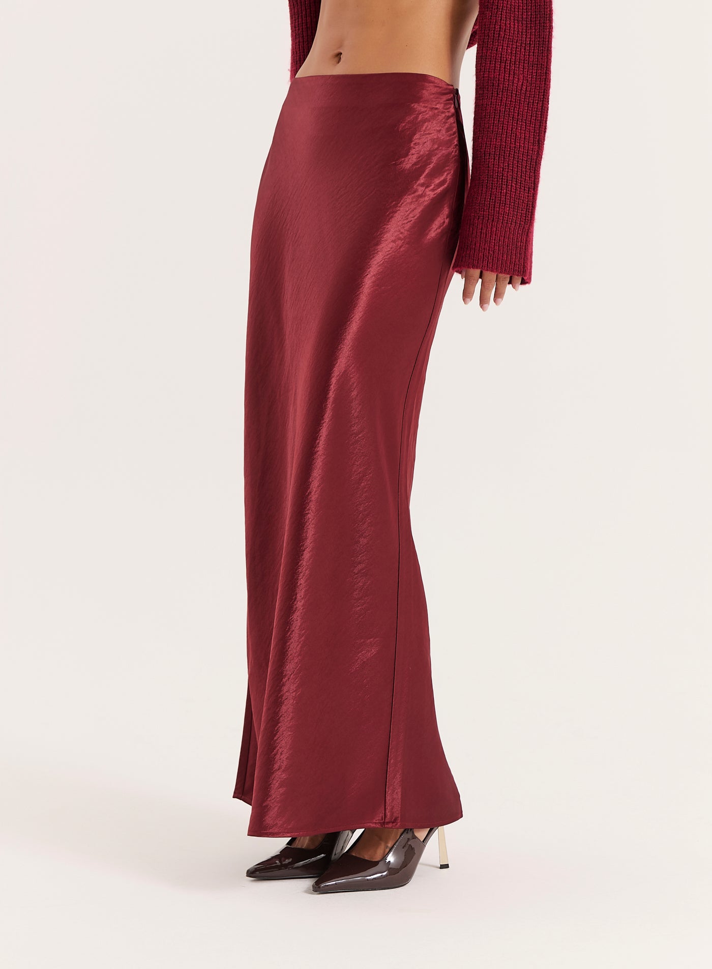 Burgundy Satin Maxi Skirt