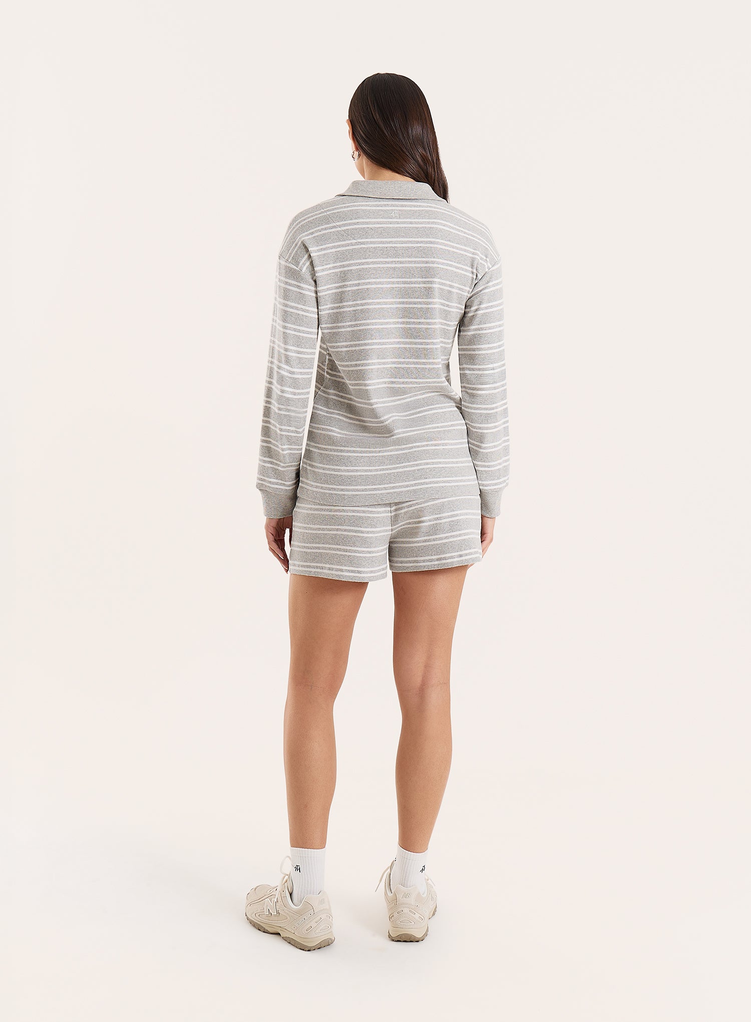 Grey And White Stripe Jersey Ribbed Rugby Top