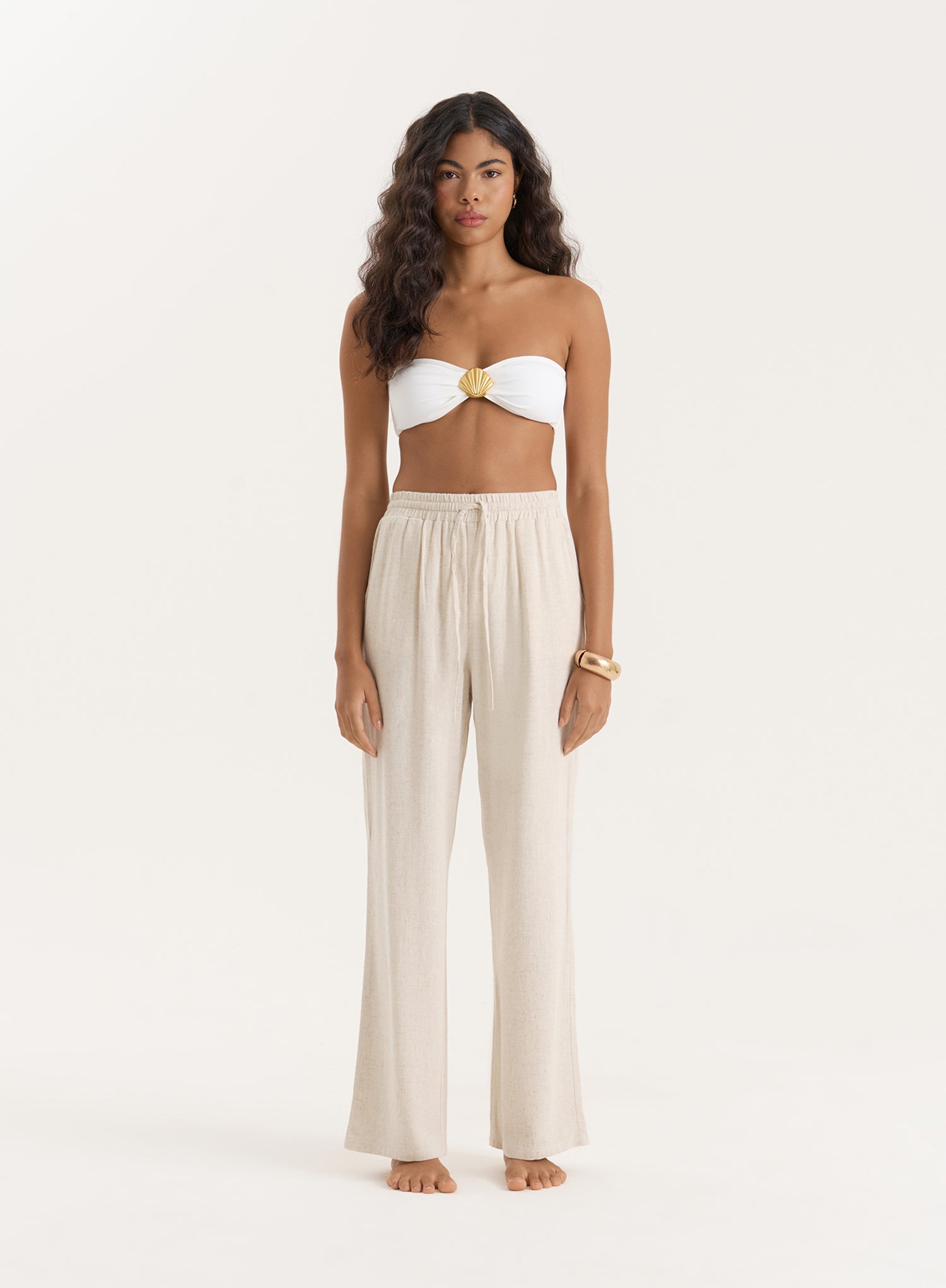 Beige Linen Blend Wide Leg Trouser- Anna