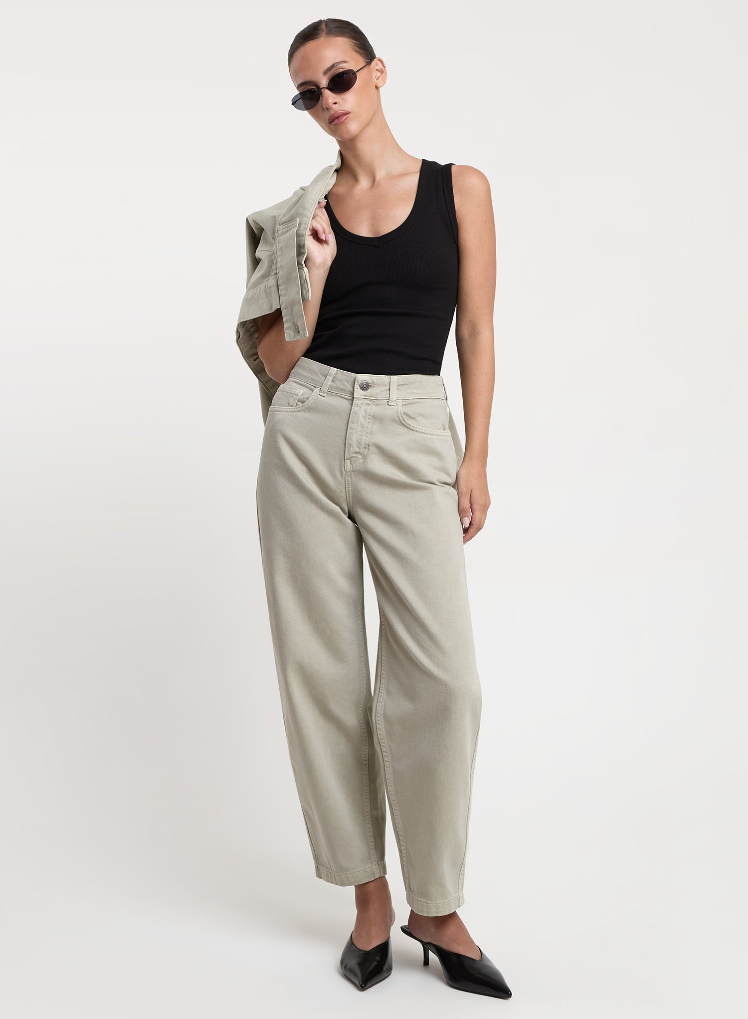 Washed Green Barrel Leg Denim Jeans