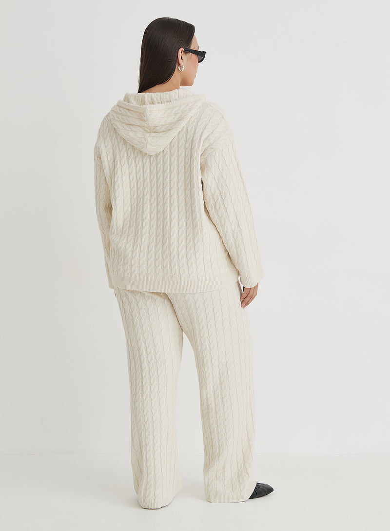 Cream Curve Cable Knit Zip Hoodie- Janina