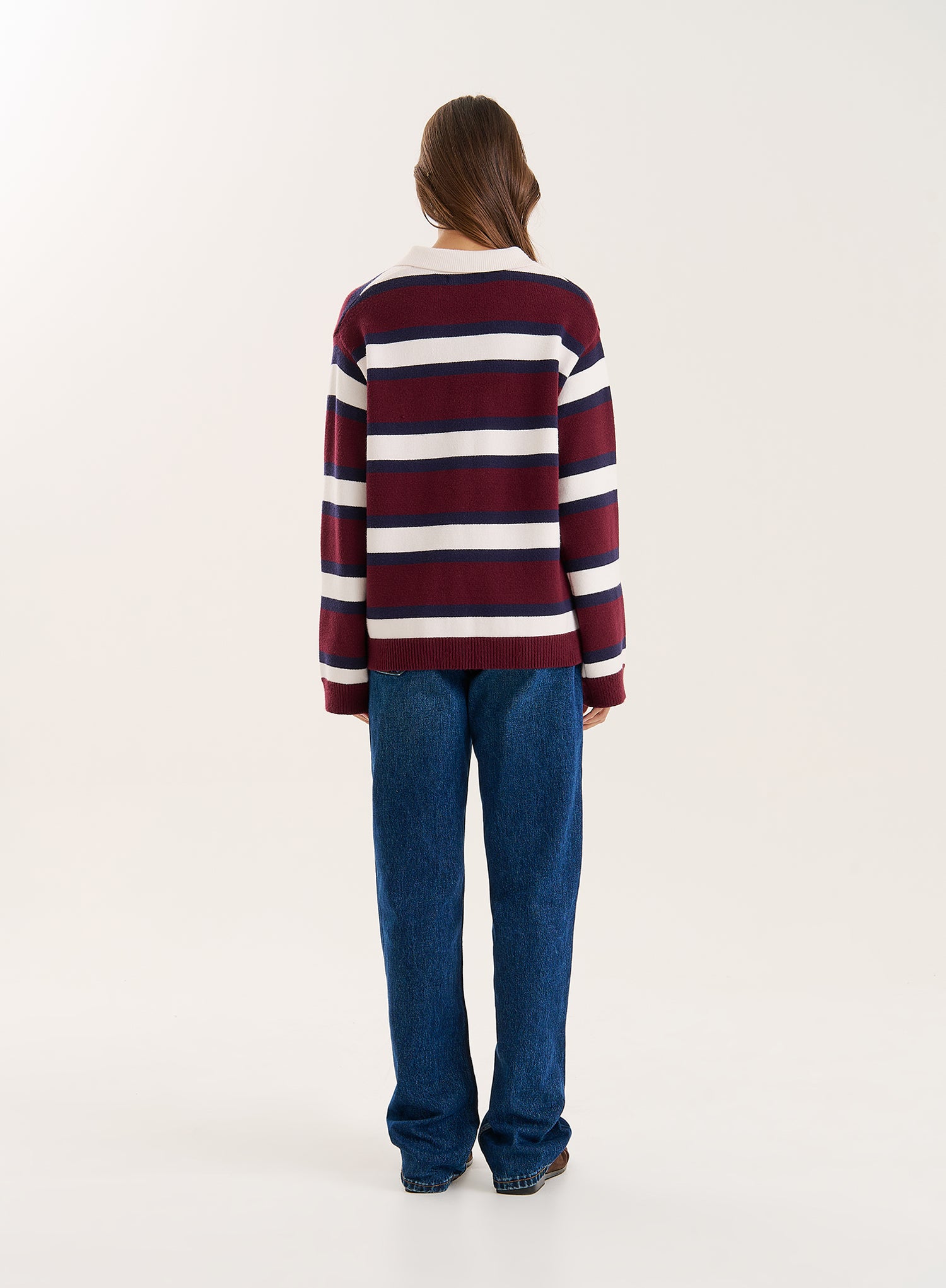 Striped Knitted Contrast Collar Jumper