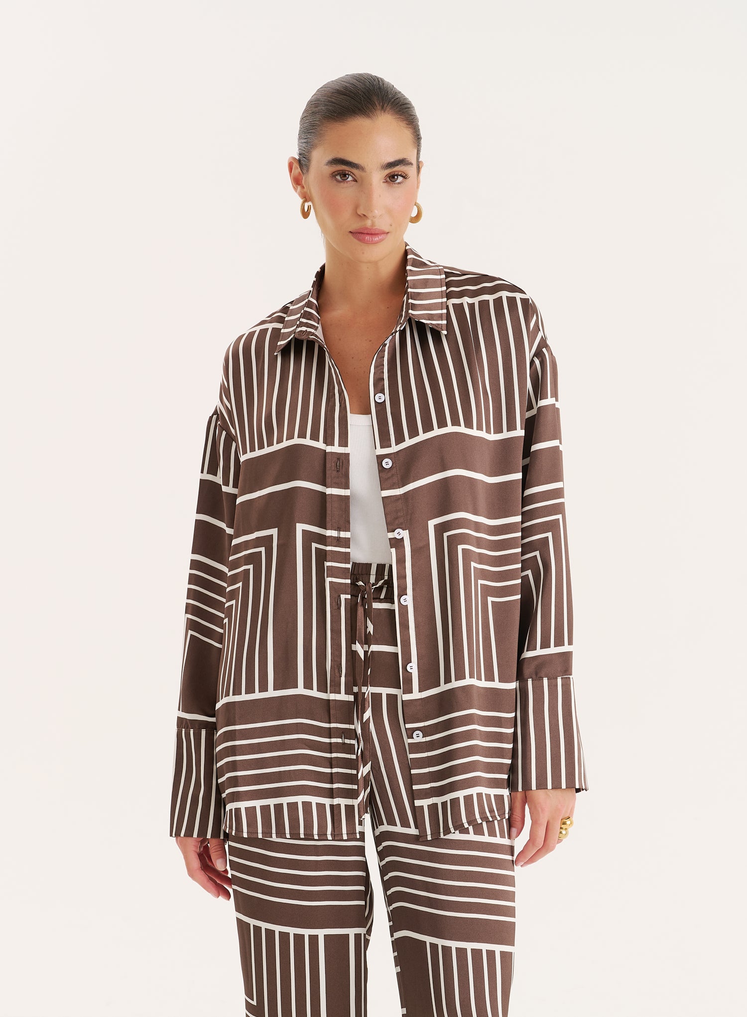 Chocolate Abstract Print Satin Shirt