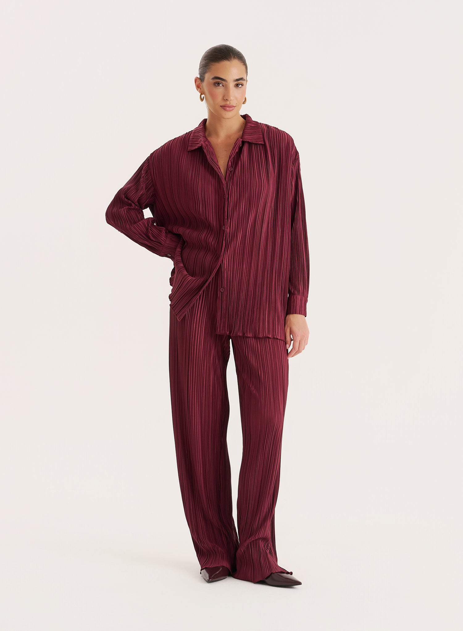Burgundy Plisse Shirt
