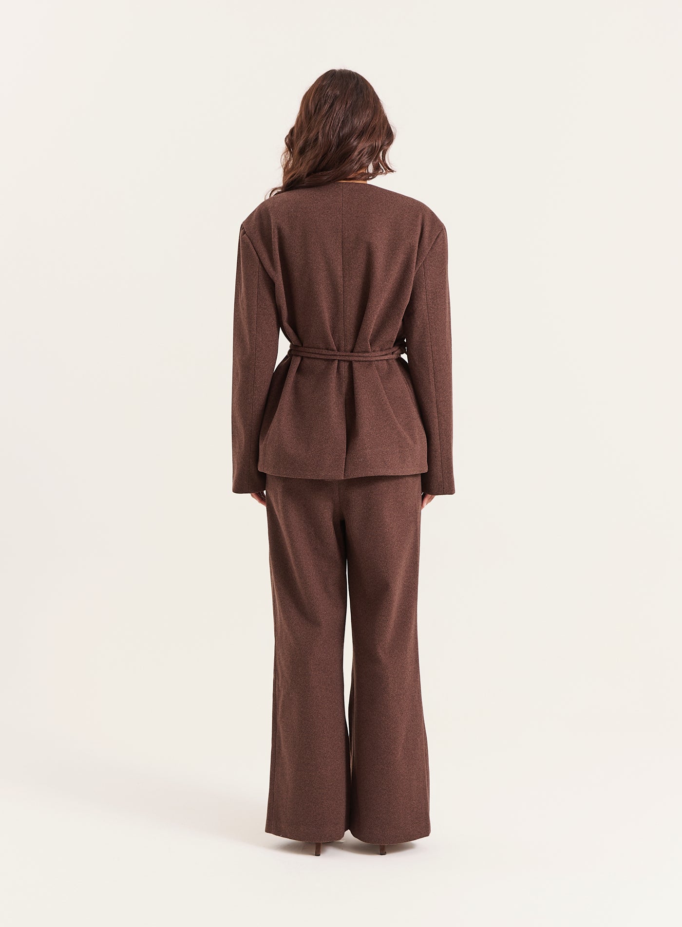 Chocolate Herringbone Tie-Waist Wrap Jacket