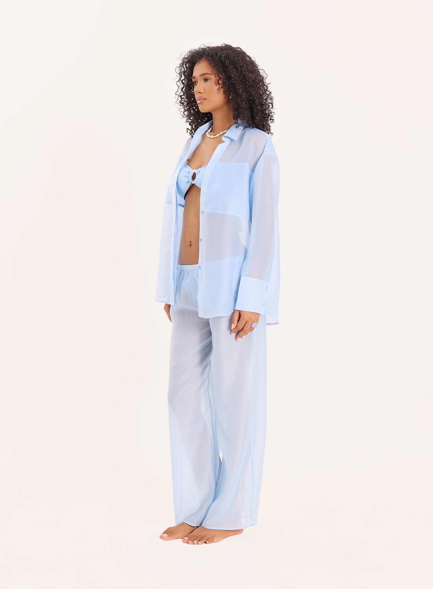 Light Blue Semi Sheer Longline Shirt