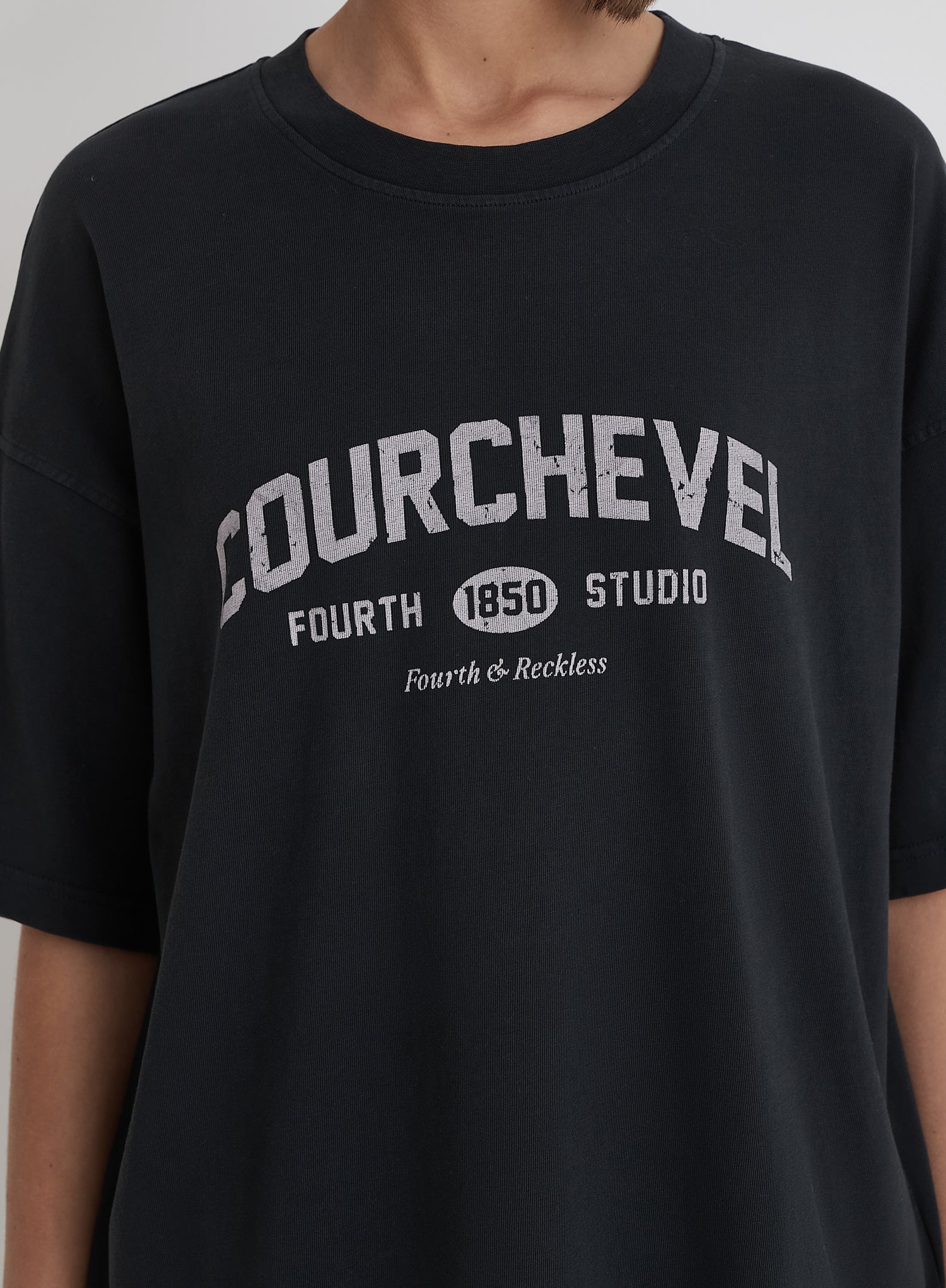 Grey Acid Wash Courchevel Slogan Print T-Shirt- Adeline