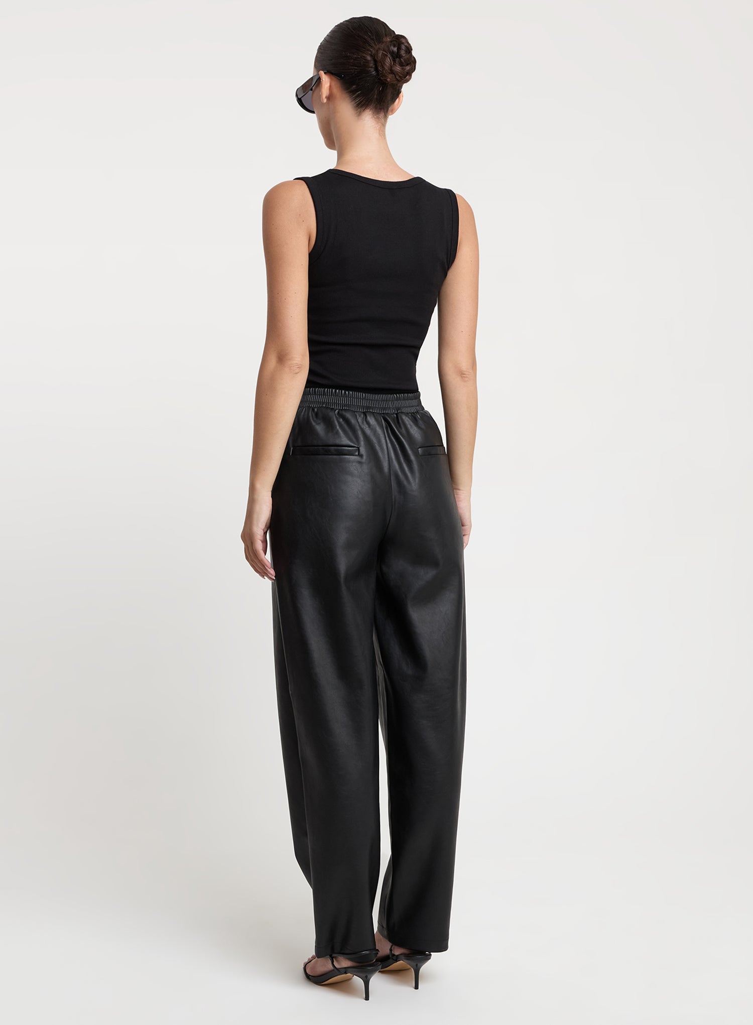 Black Faux Leather Barrel Leg Trousers