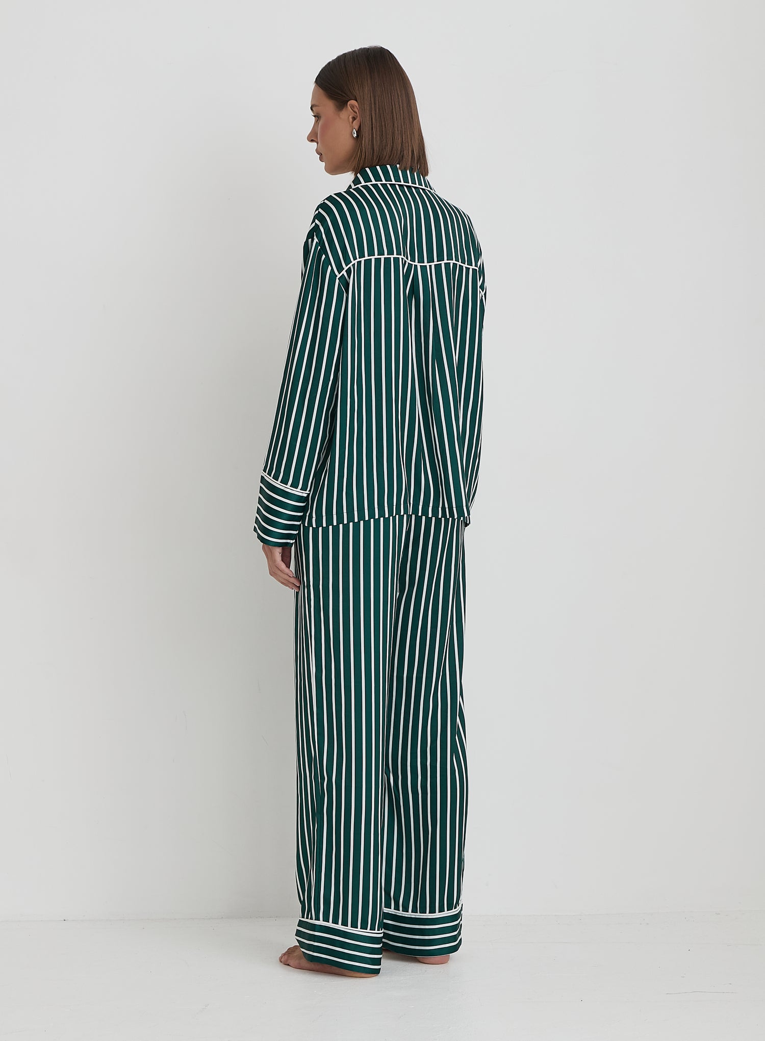 Green Striped Satin Pyjama Shirt- Noelle