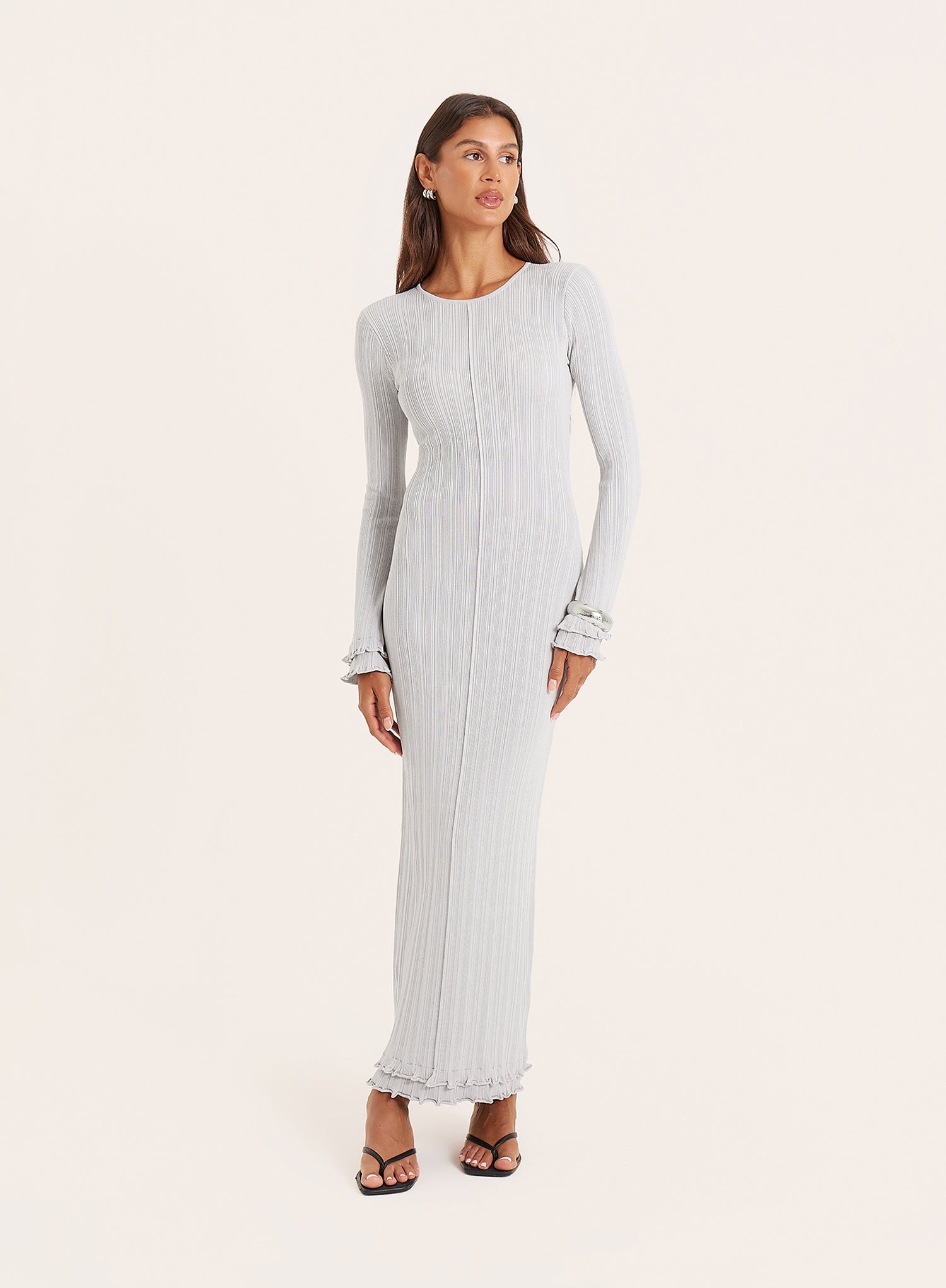 Grey Knitted Ribbed Maxi Dress