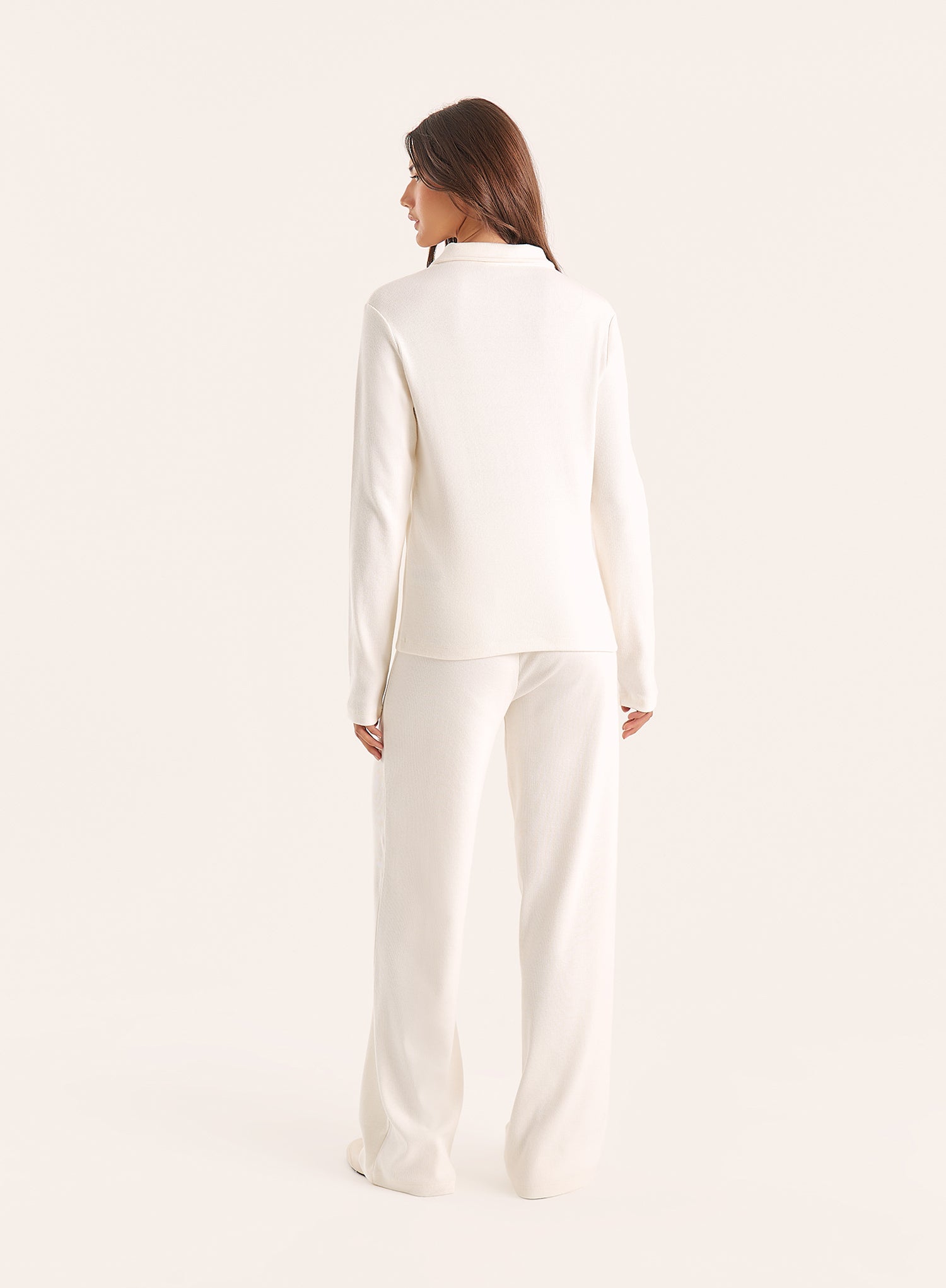 Ecru Ribbed Jersey Trousers