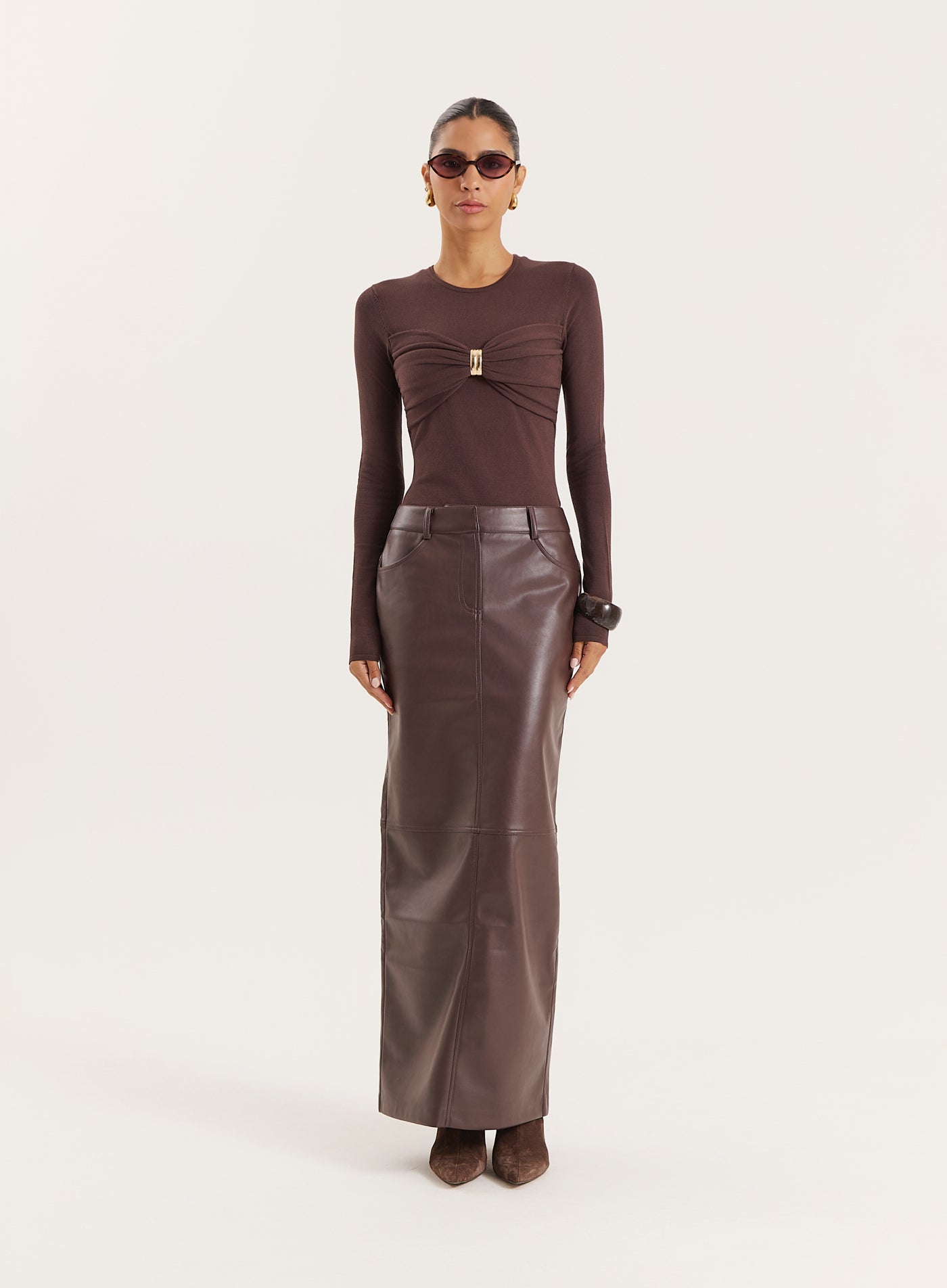 Chocolate Knitted Hardware Bust Detail Top