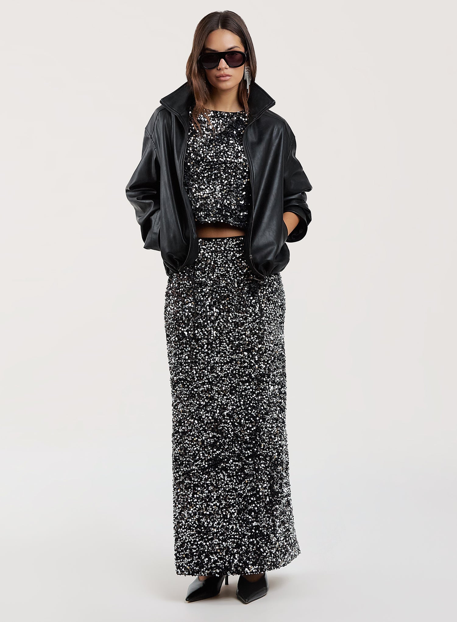 Black Sequin Maxi Skirt