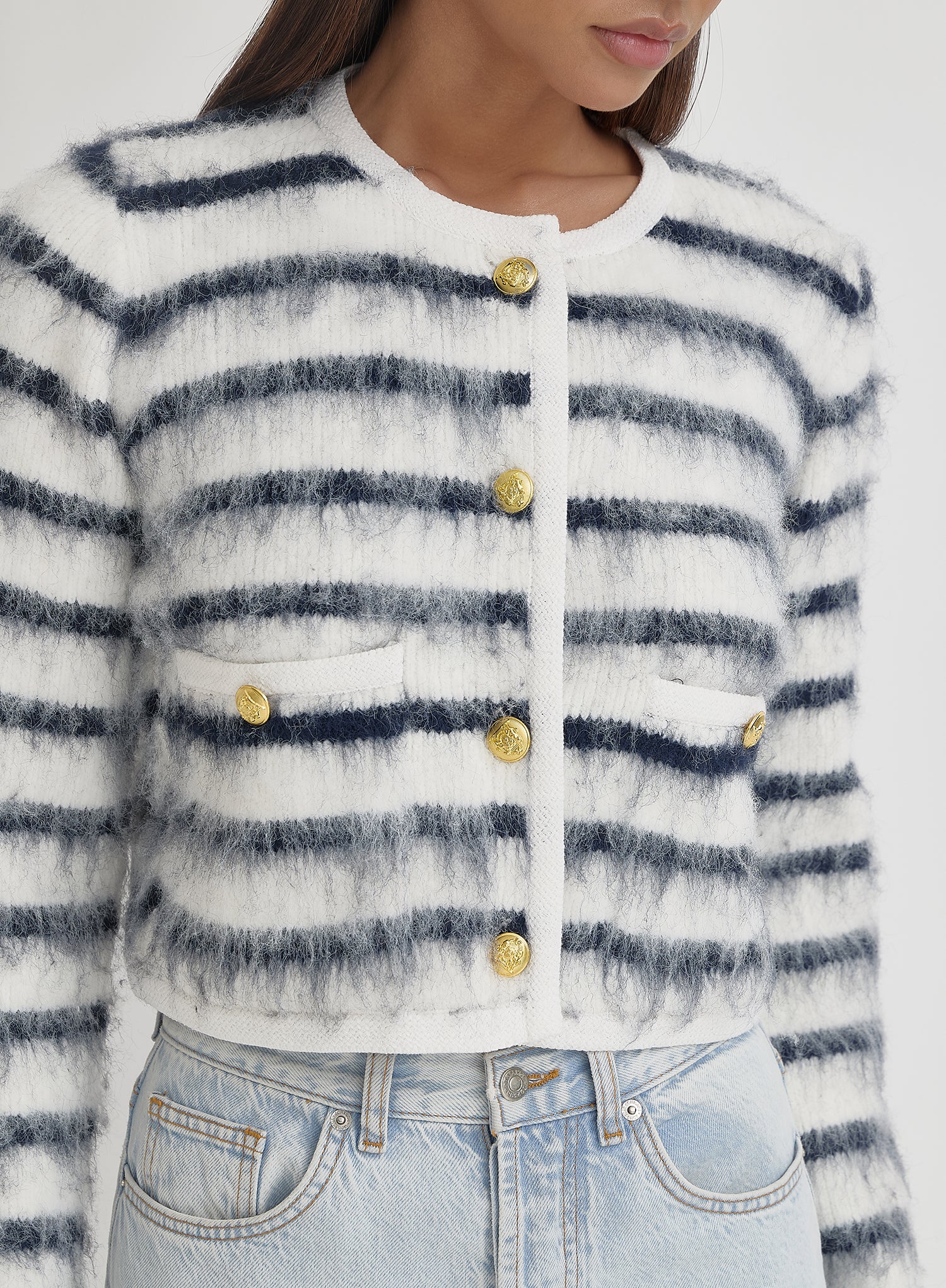 Navy And Cream Stripe Cardigan- Janae