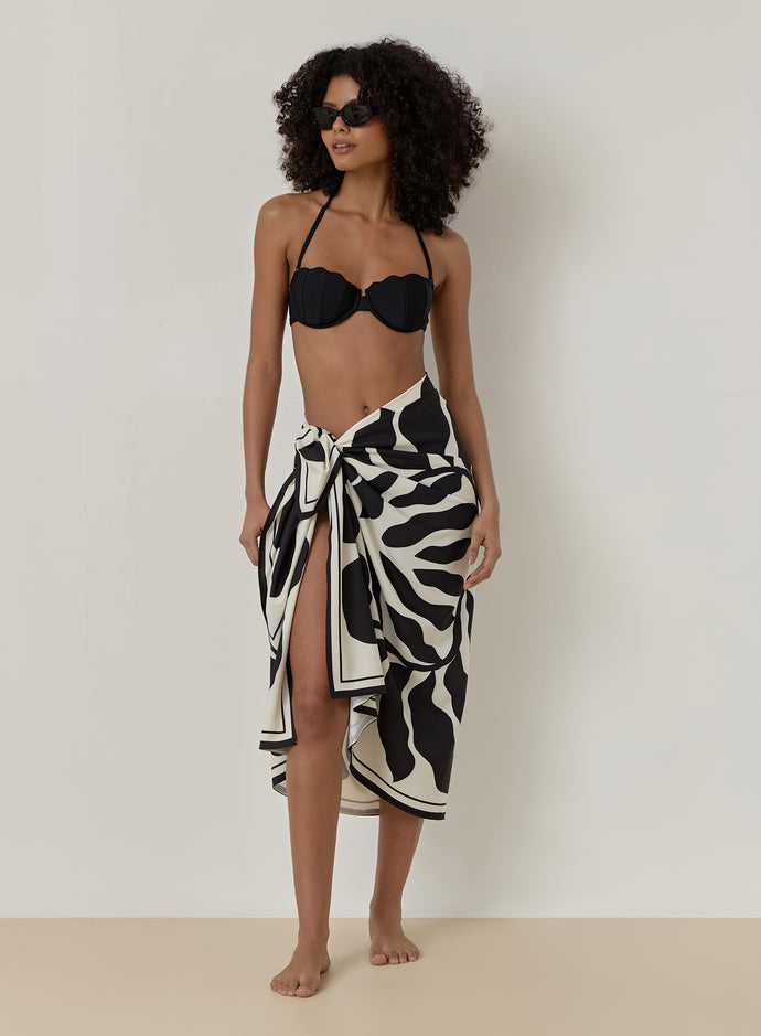 Black And Cream Printed Sarong- Bora