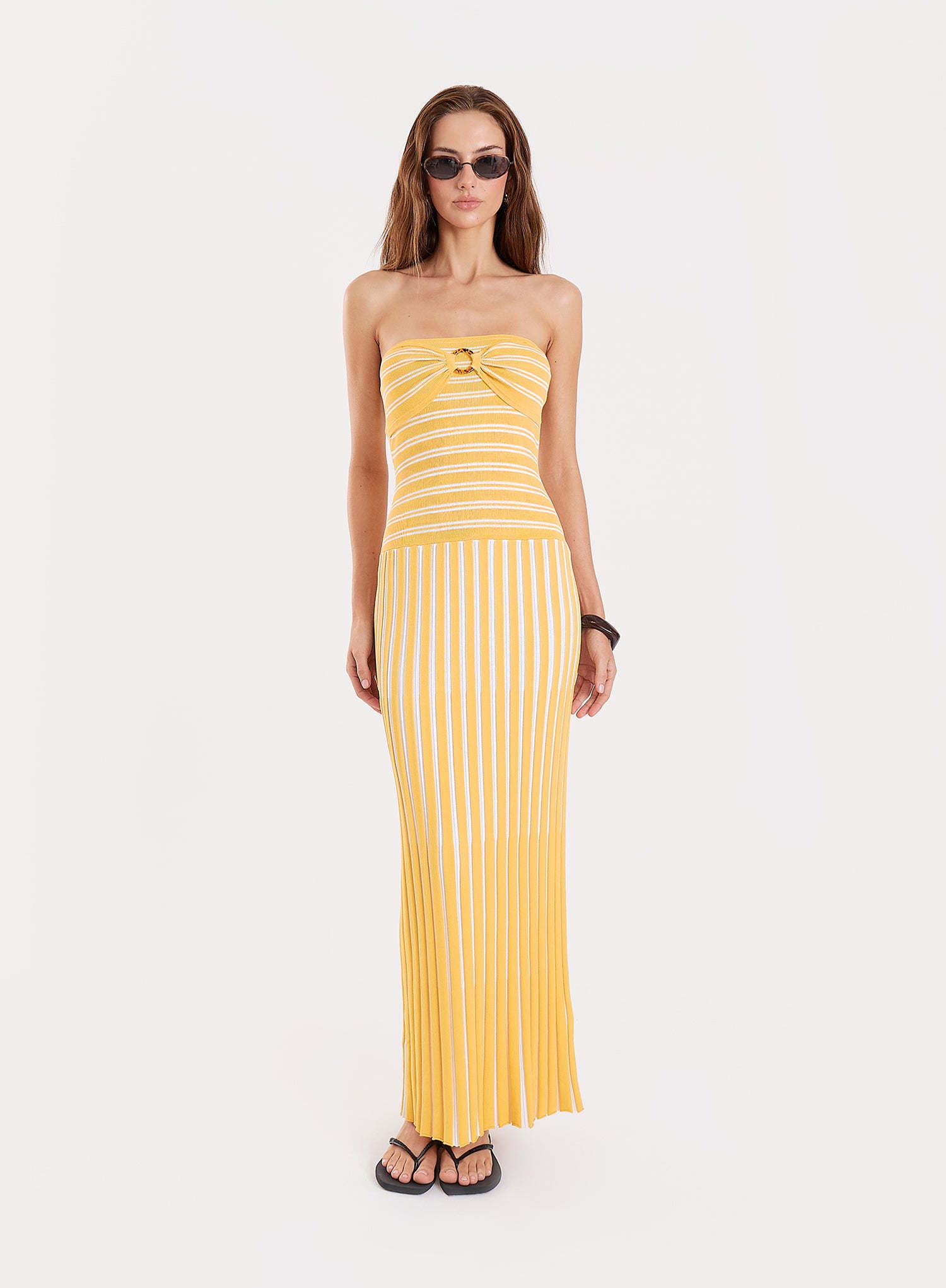 Yellow Stripe Knitted Bandeau Maxi Dress