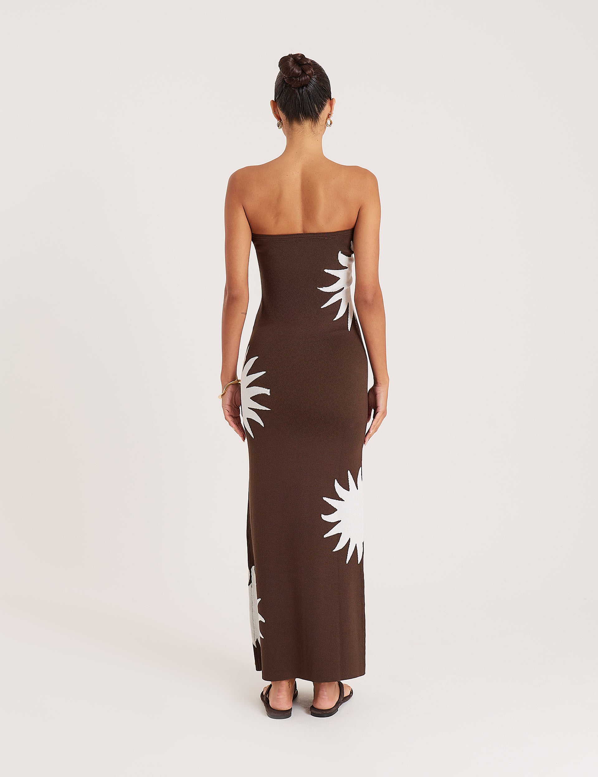 Chocolate And Cream Sun Print Bandeau Maxi Dress