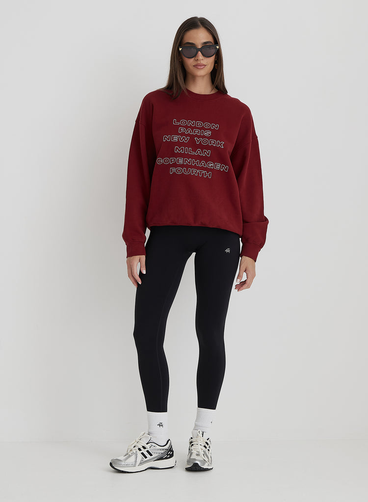 Burgundy Fashion Week Motif Sweatshirt- Elle