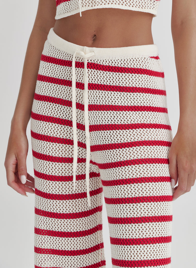 Red And White Striped Knitted Trouser- Lior
